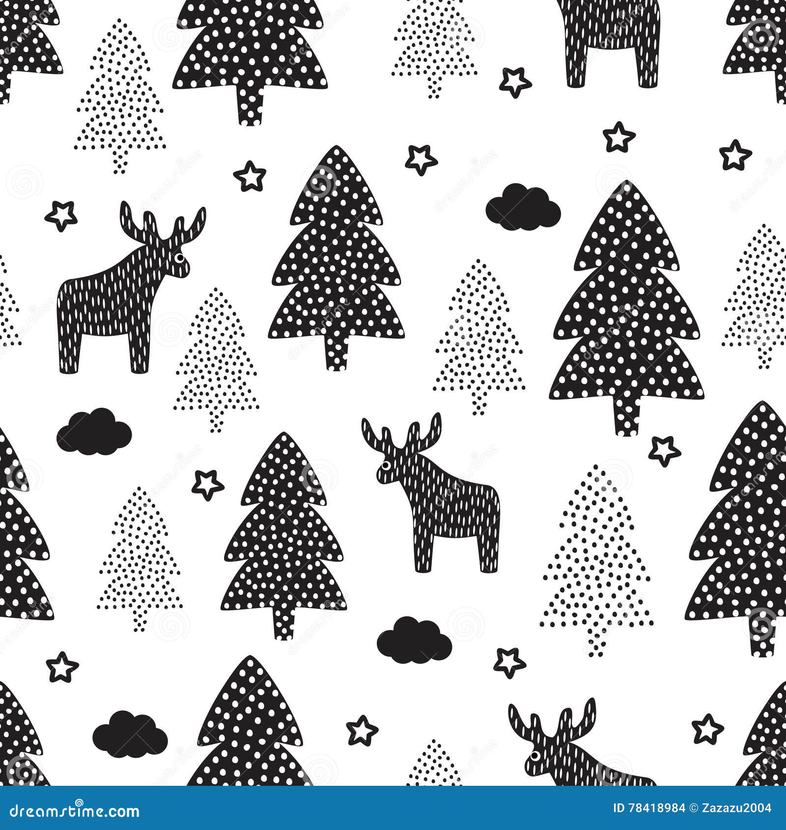 Christmas Pattern Xmas Trees Deers Stars Stock Vector Christmas Pattern Xmas Trees Deers Stars Stock Vector