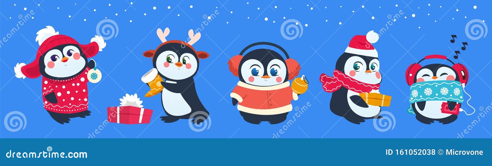 Christmas Penguin. Funny Snow Animals, Cute Baby Penguins Cartoon Characters  in Winter Hat with Gift Box and Balls Stock Vector - Illustration of  animal, christmas: 161052038