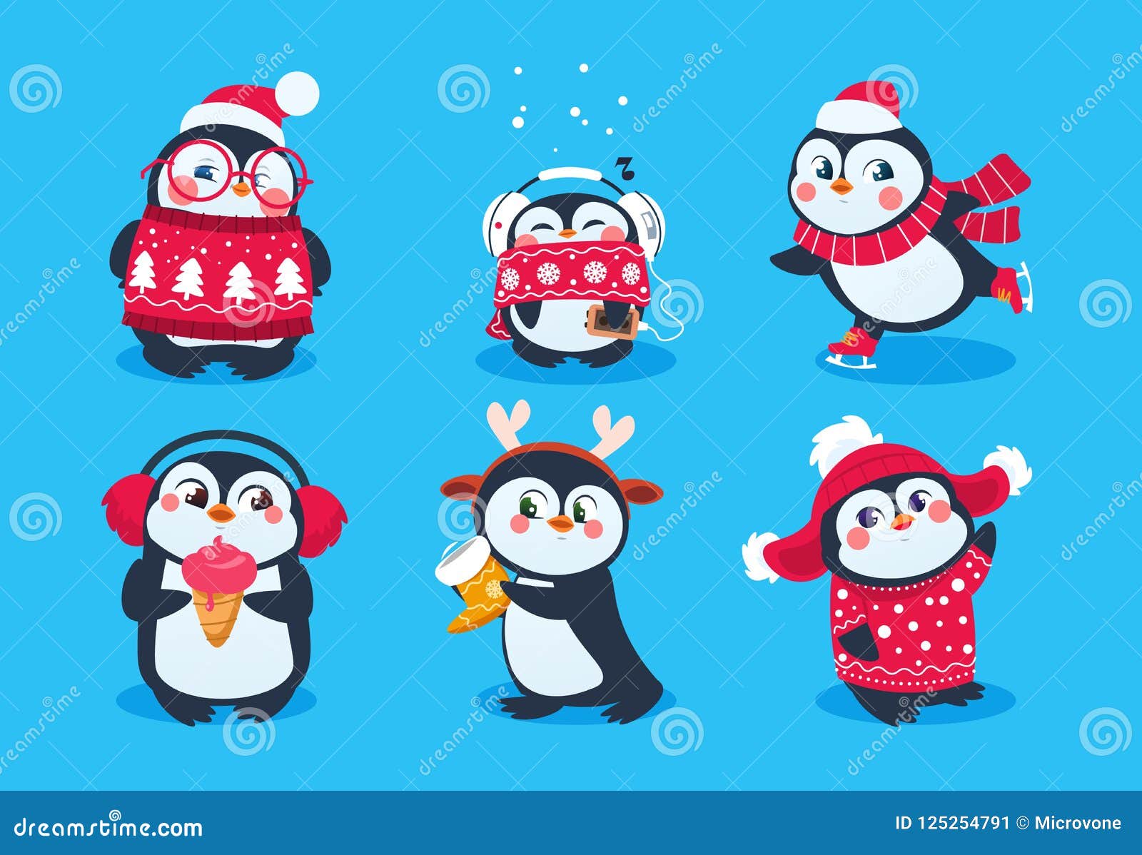 Snow sticker set with cartoon penguins snowman Vector Image