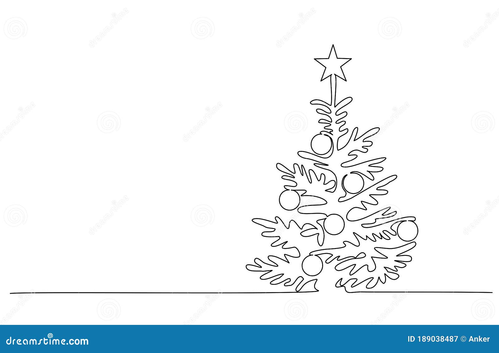 christmas pine fir tree. continuous one line drawing