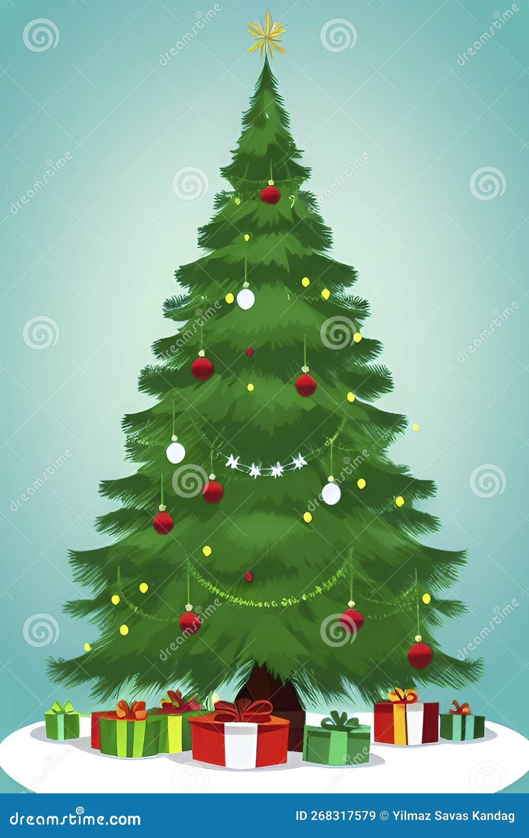 Christmas Pine Tree and Decorations Stock Illustration - Illustration