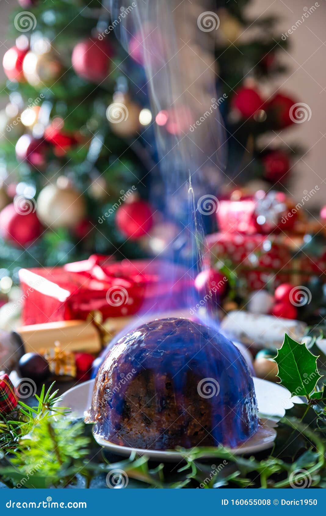 Flaming Christmas Pudding stock photo. Image of color - 160655008