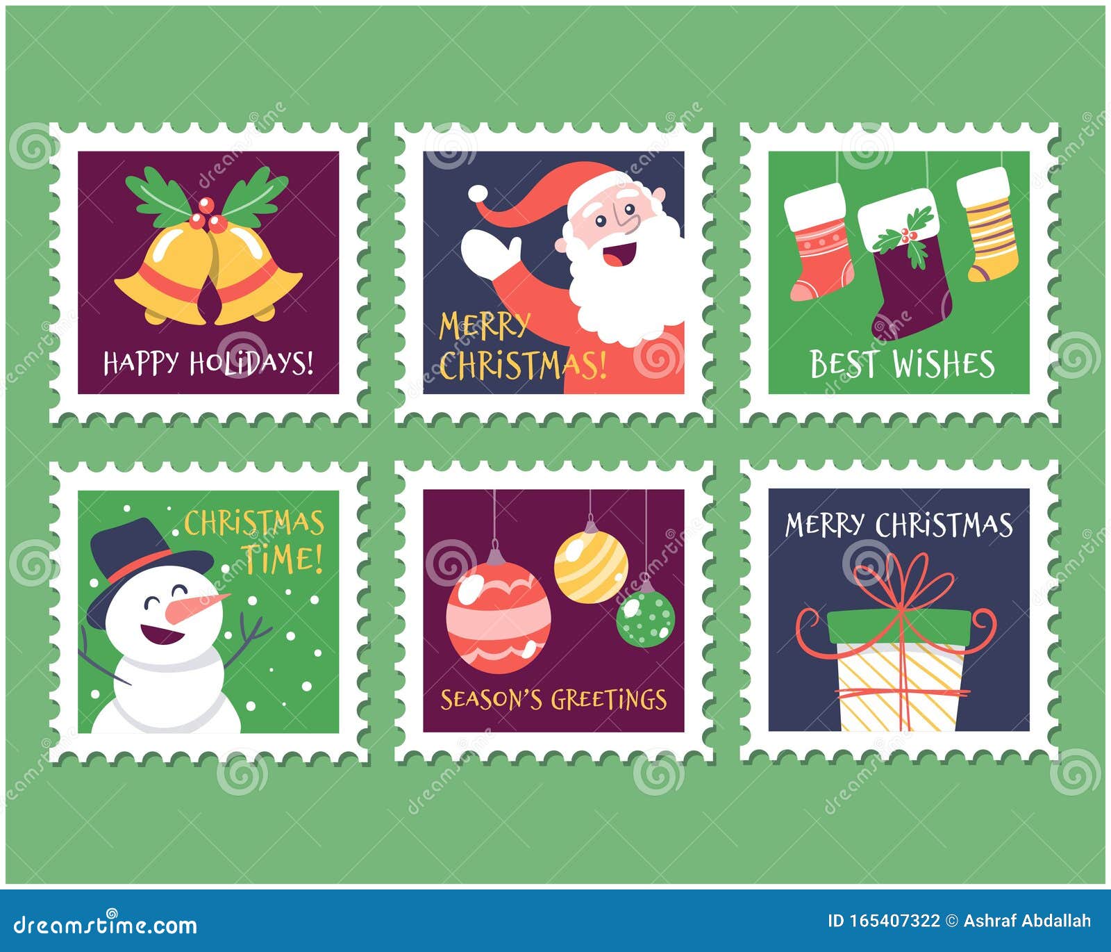 Christmas Postage Stamps Stock Illustration Stock Vector - Illustration of  candy, collection: 165407322