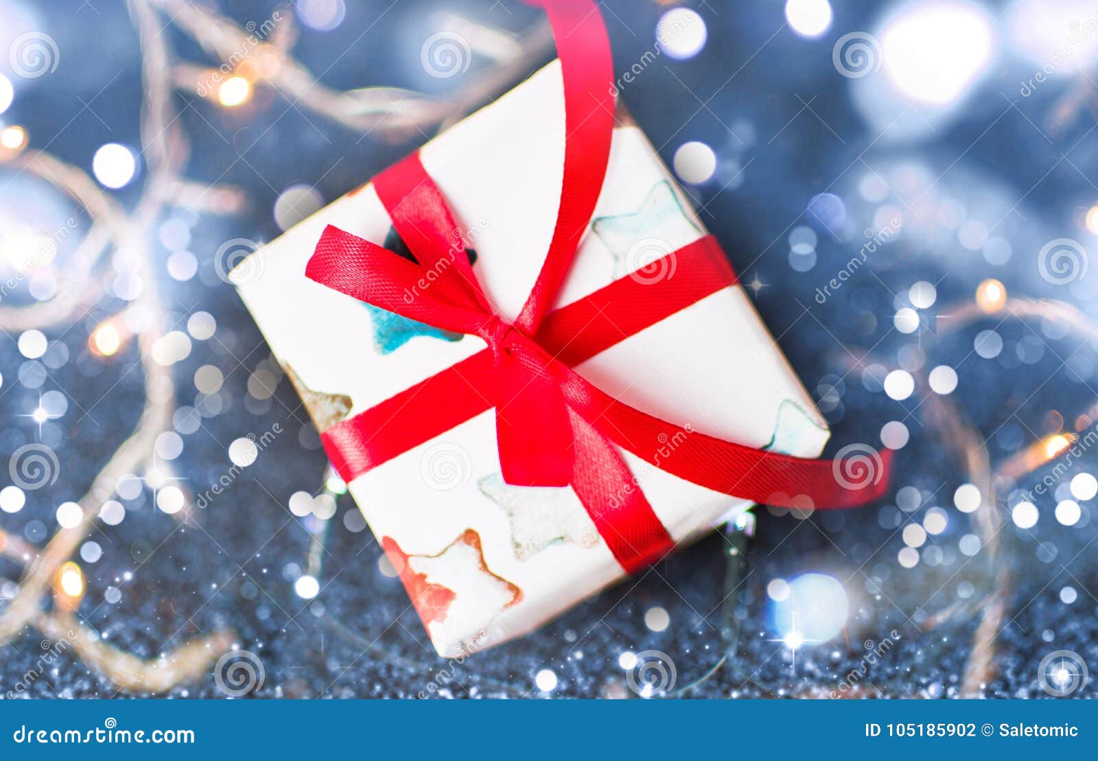 Christmas Present and Festive Lights Stock Photo - Image of handmade ...