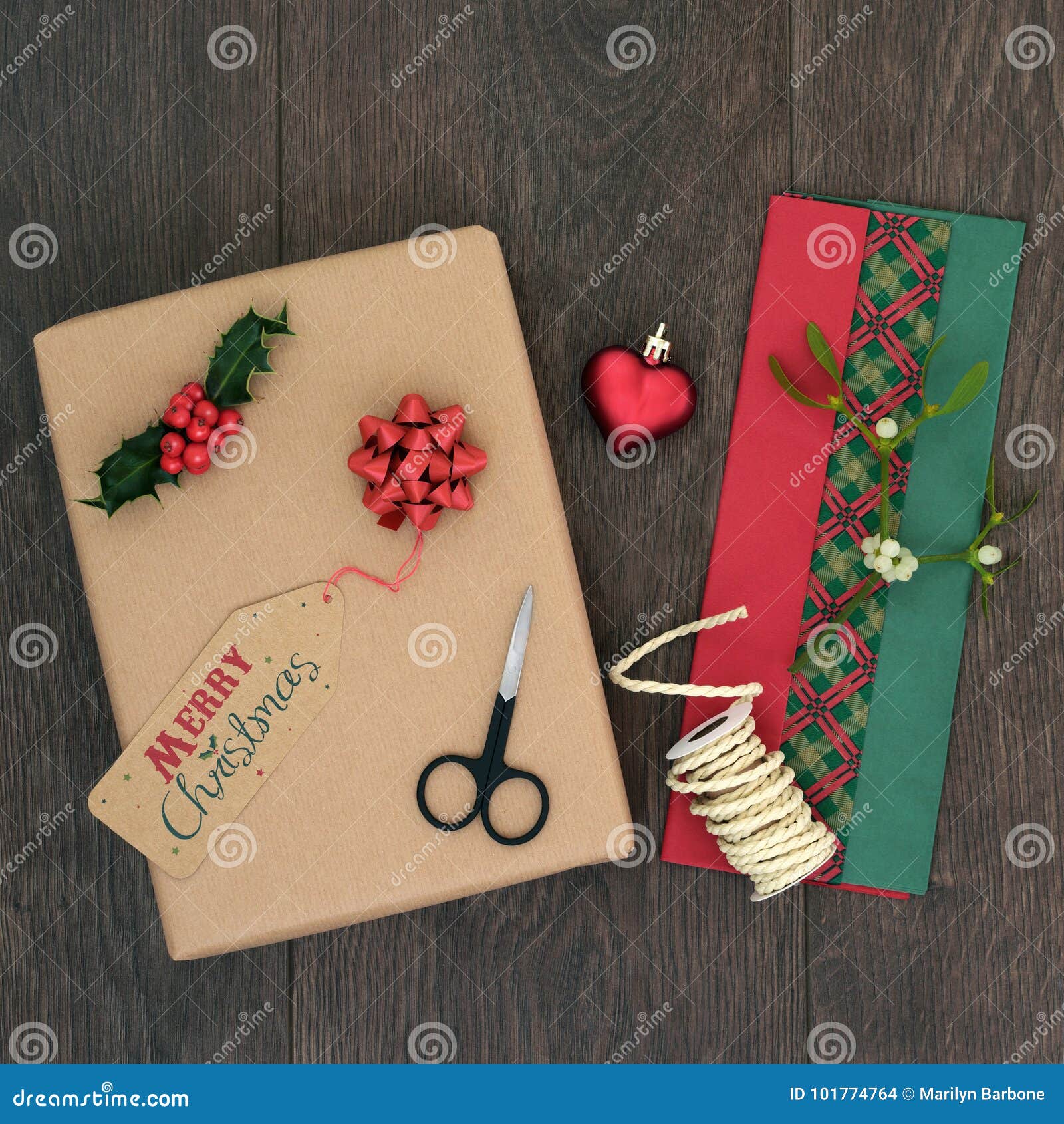 Roll Wrapping Paper Scissors Tags Ribbons Stock Photo 2301598667