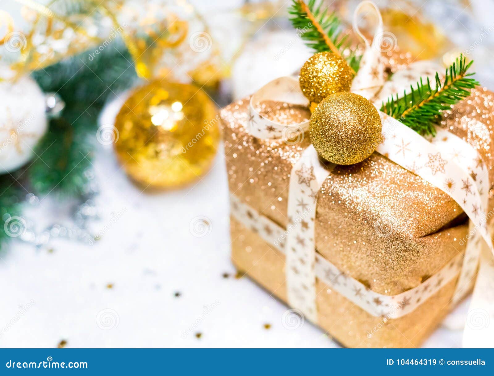 Christmas Present with Gold Ribbon Stock Image Image of decoration