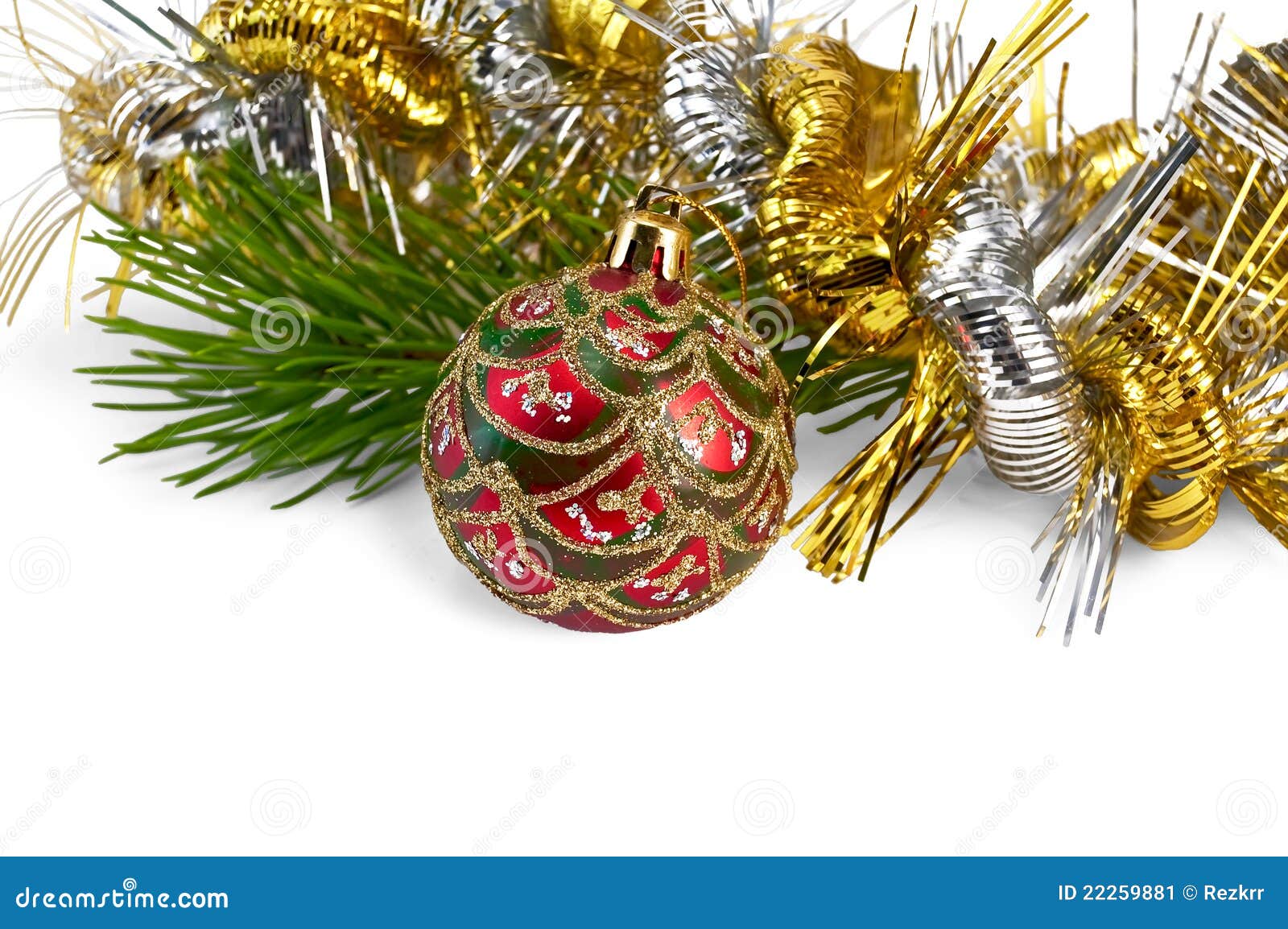 Christmas Red Ball with Pine Branch Stock Image - Image of celebration ...