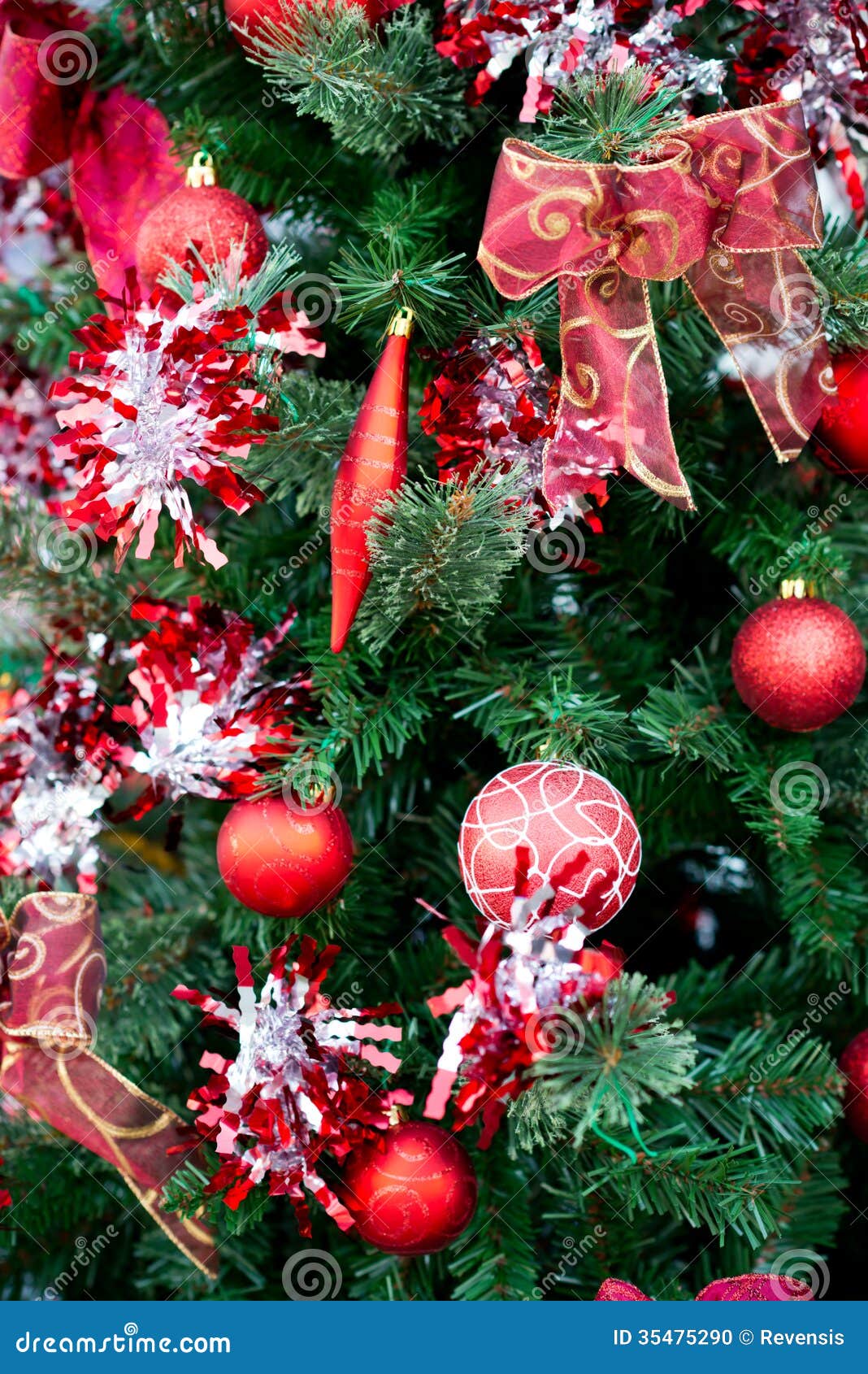 Christmas Red Balls Decorations on Christmas Tree Stock Photo Image
