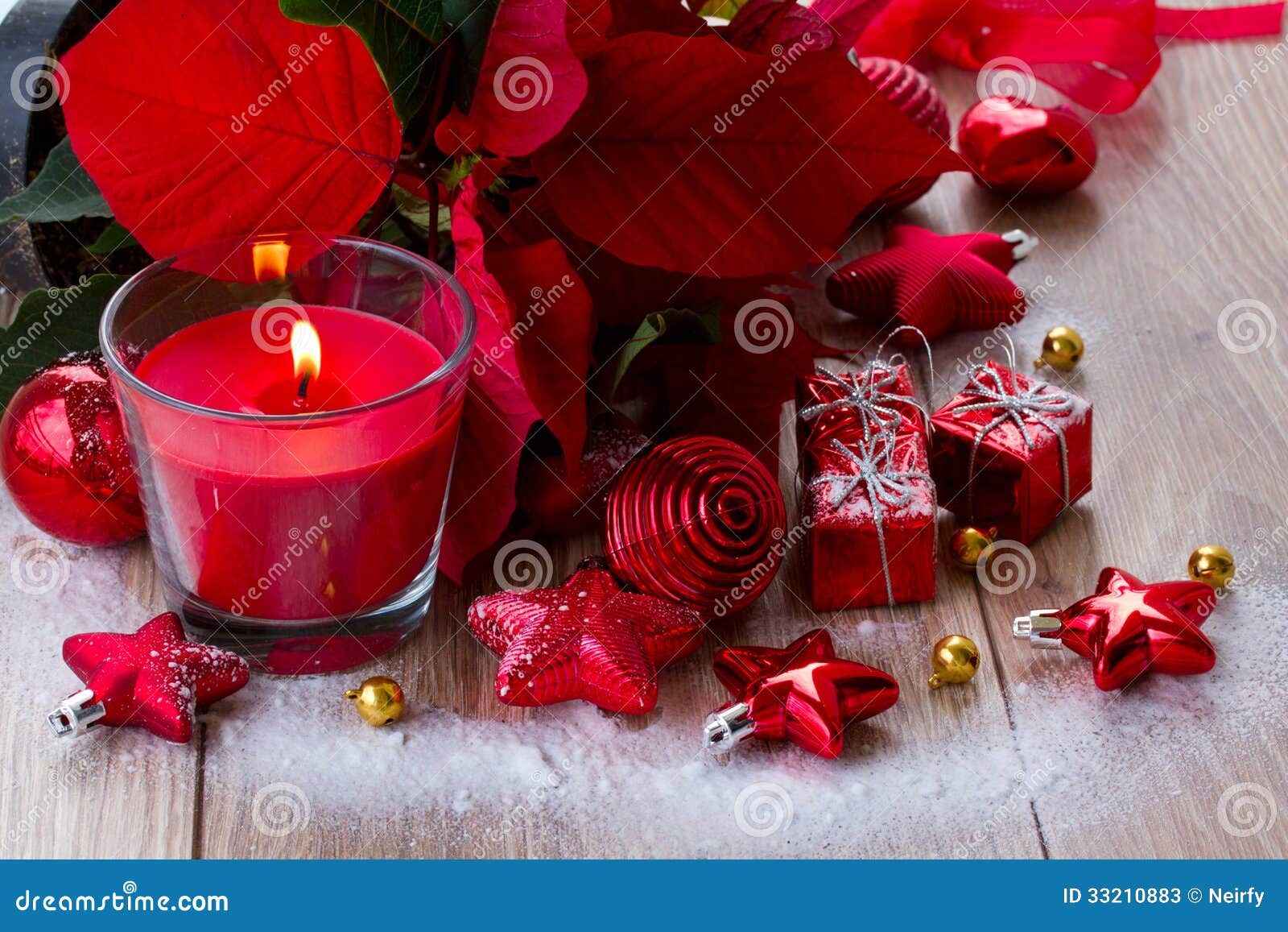 Christmas Red Candle With Decorations Stock Image - Image 