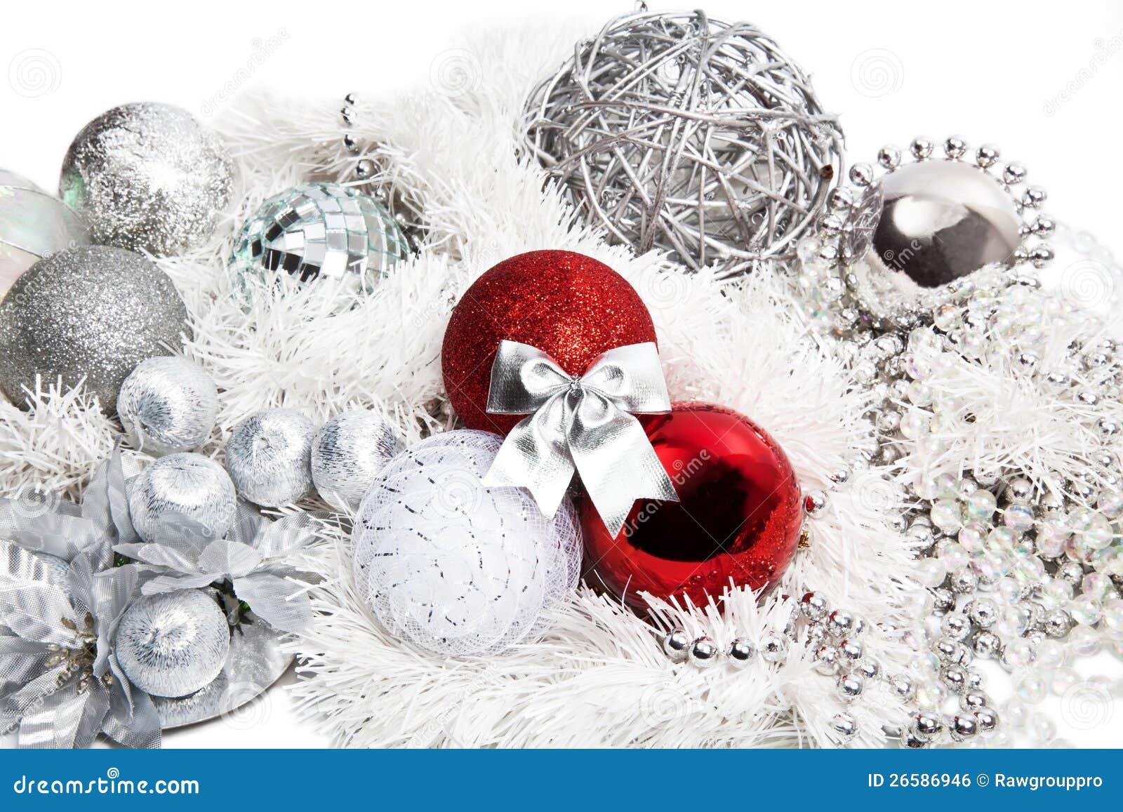  Christmas  Red  And Silver  Decorations  Stock Photo Image 