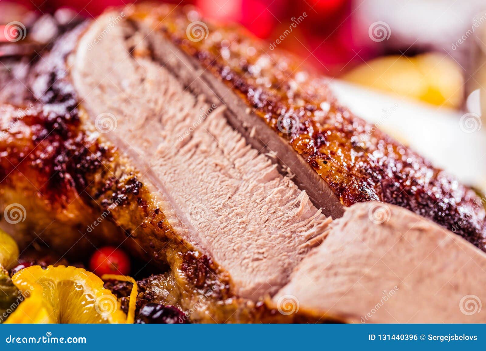 Christmas Roast Duck Served on a Festive Table Stock Photo - Image of