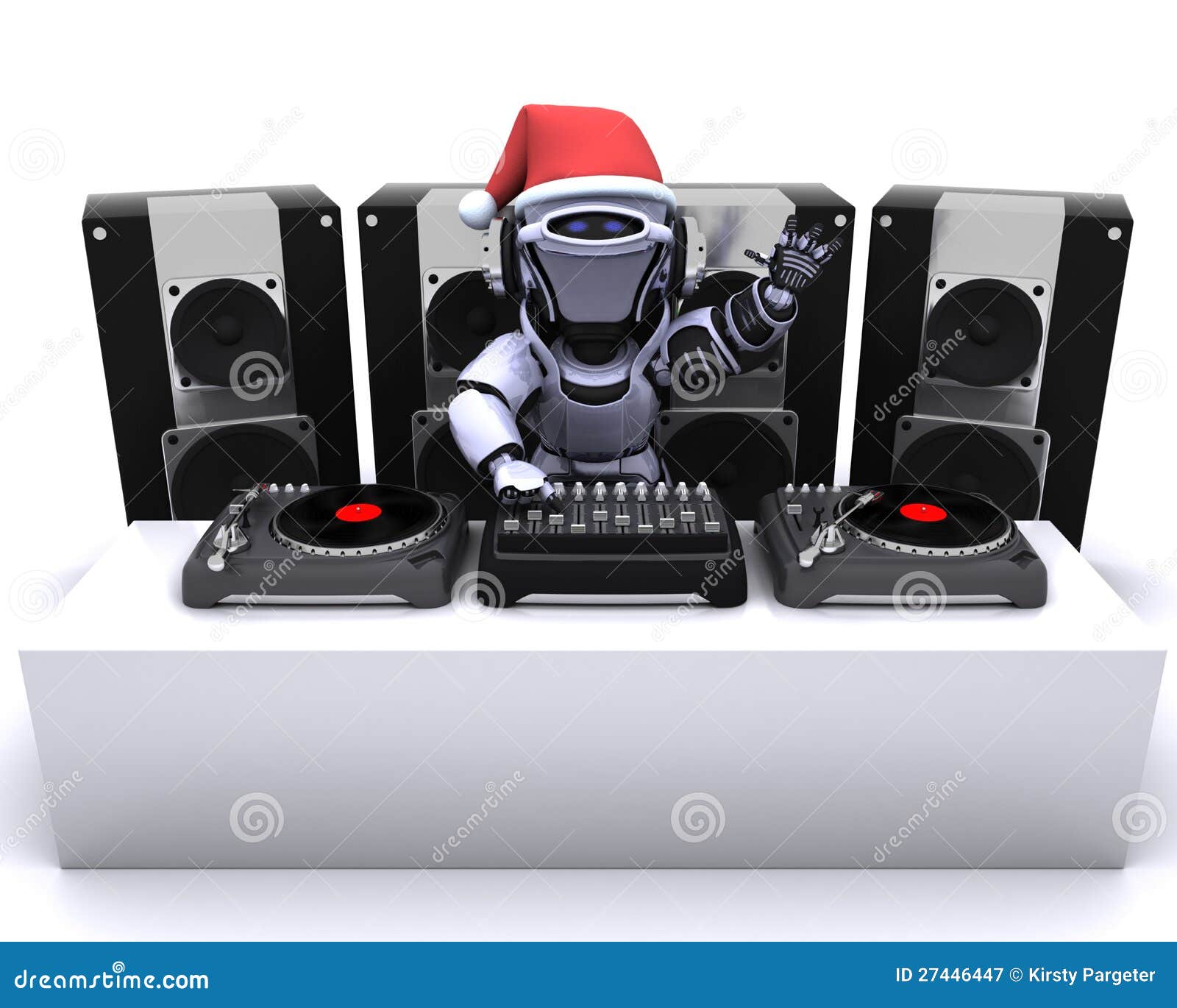 Christmas Robot DJ Mixing Records on Turntables Stock Illustration
