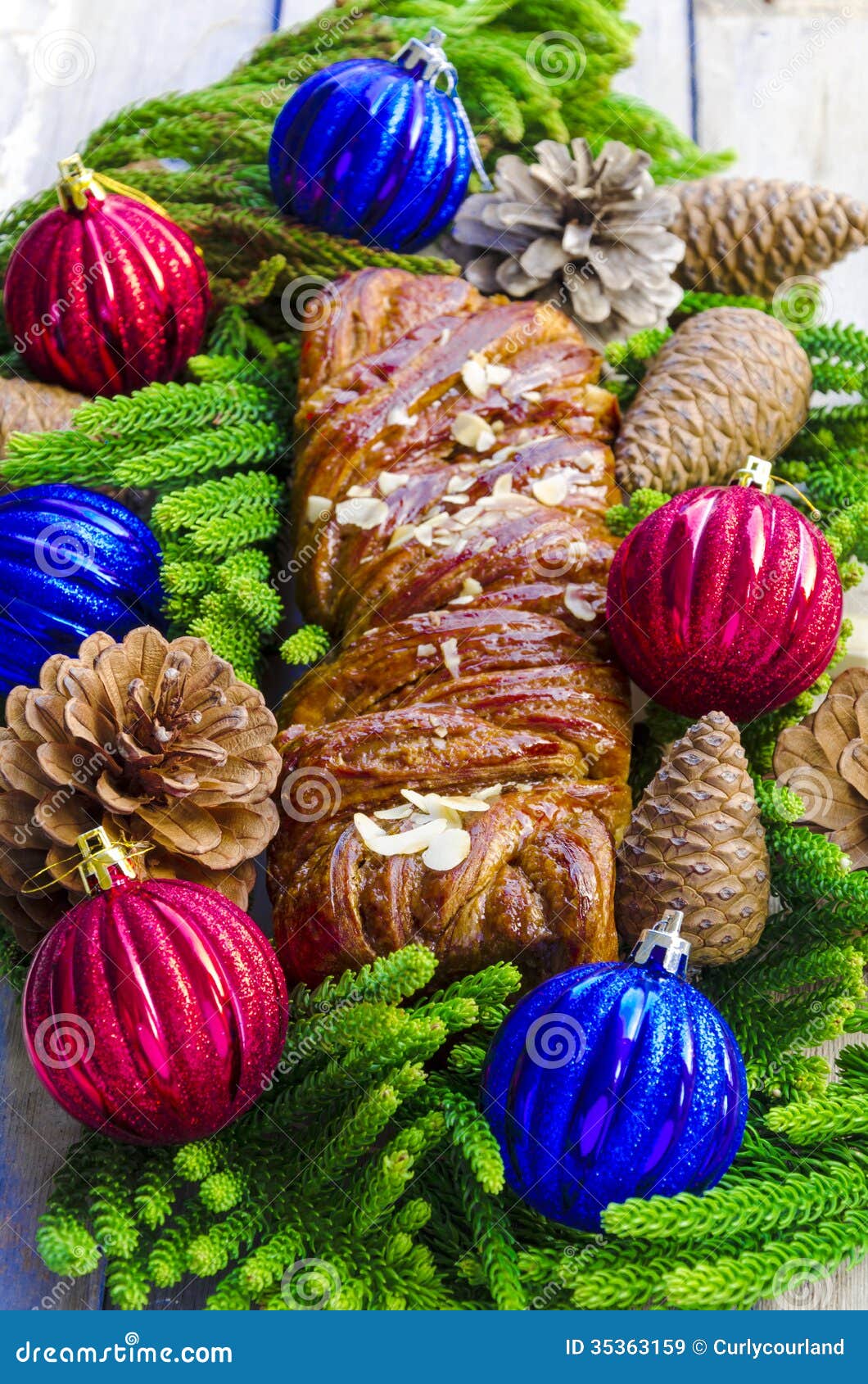 Christmas Roll Yule Log with Caramel and Almonds Stock Image Image of