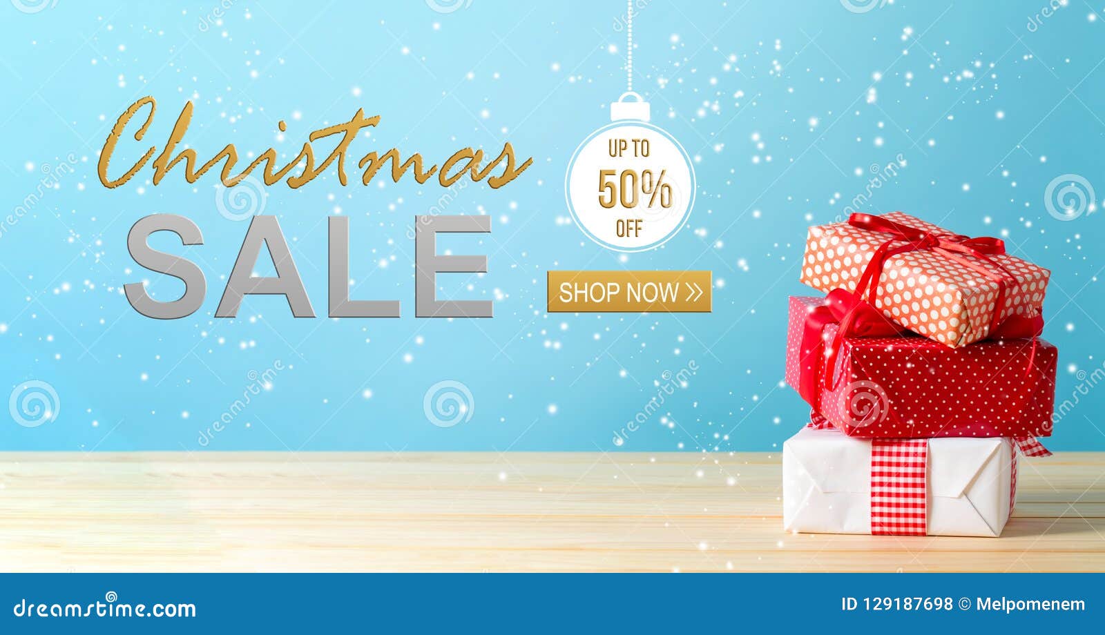 Christmas Sale Message with Christmas Gift Boxes Stock Photo Image of