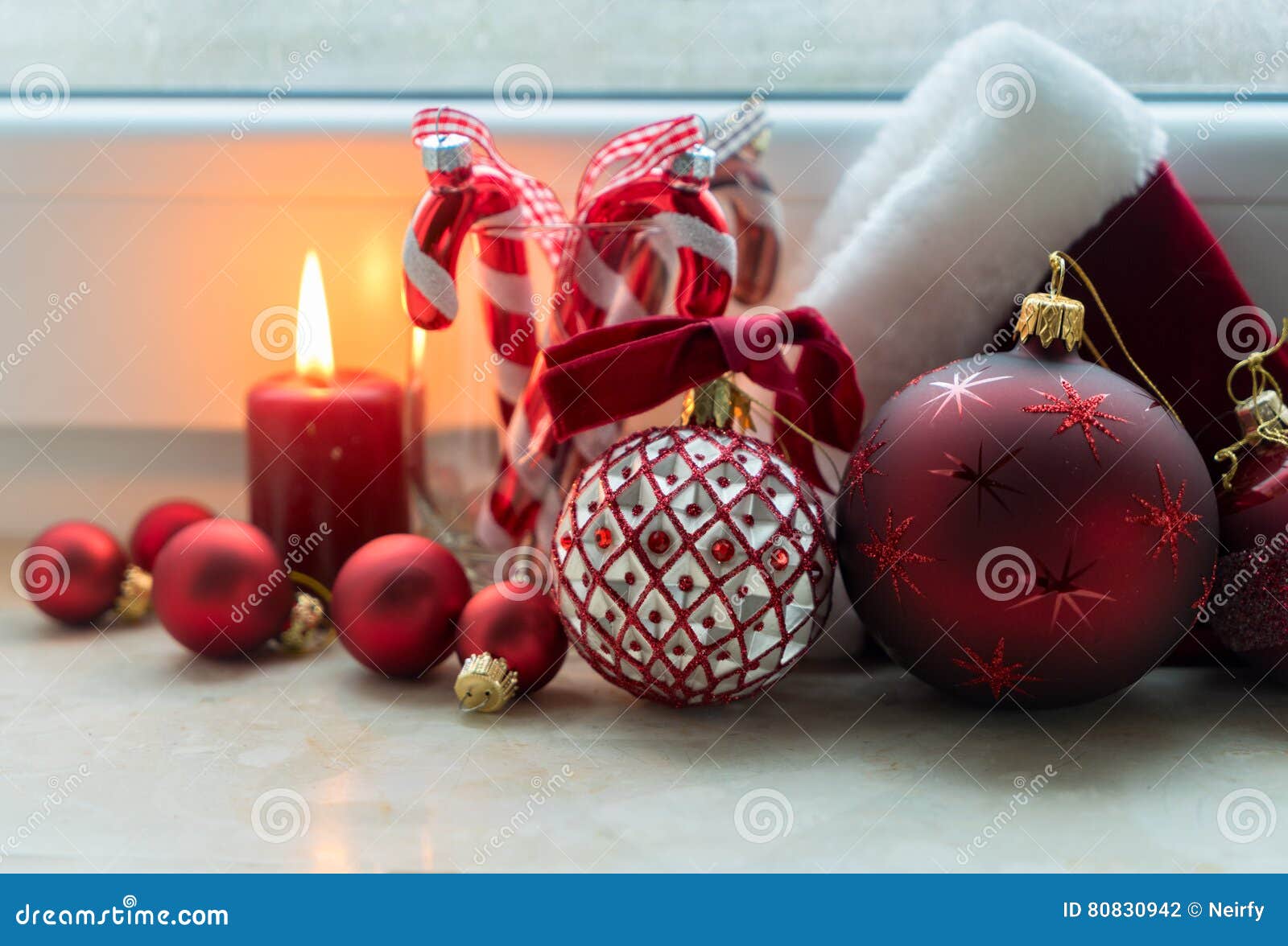 Christmas Scene with Burning Light Stock Photo Image of bright