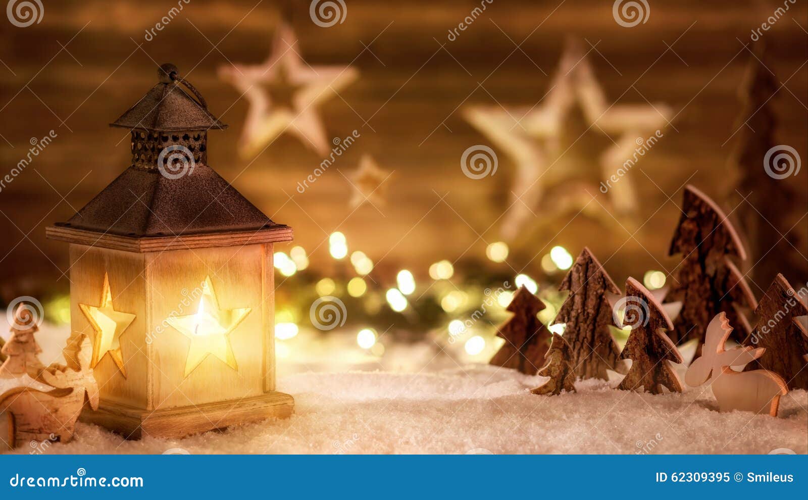christmas scene in warm lantern light