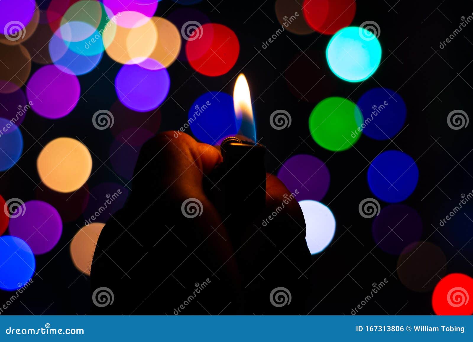 christmas scenery silent night candle light on dark with colorful blur background
