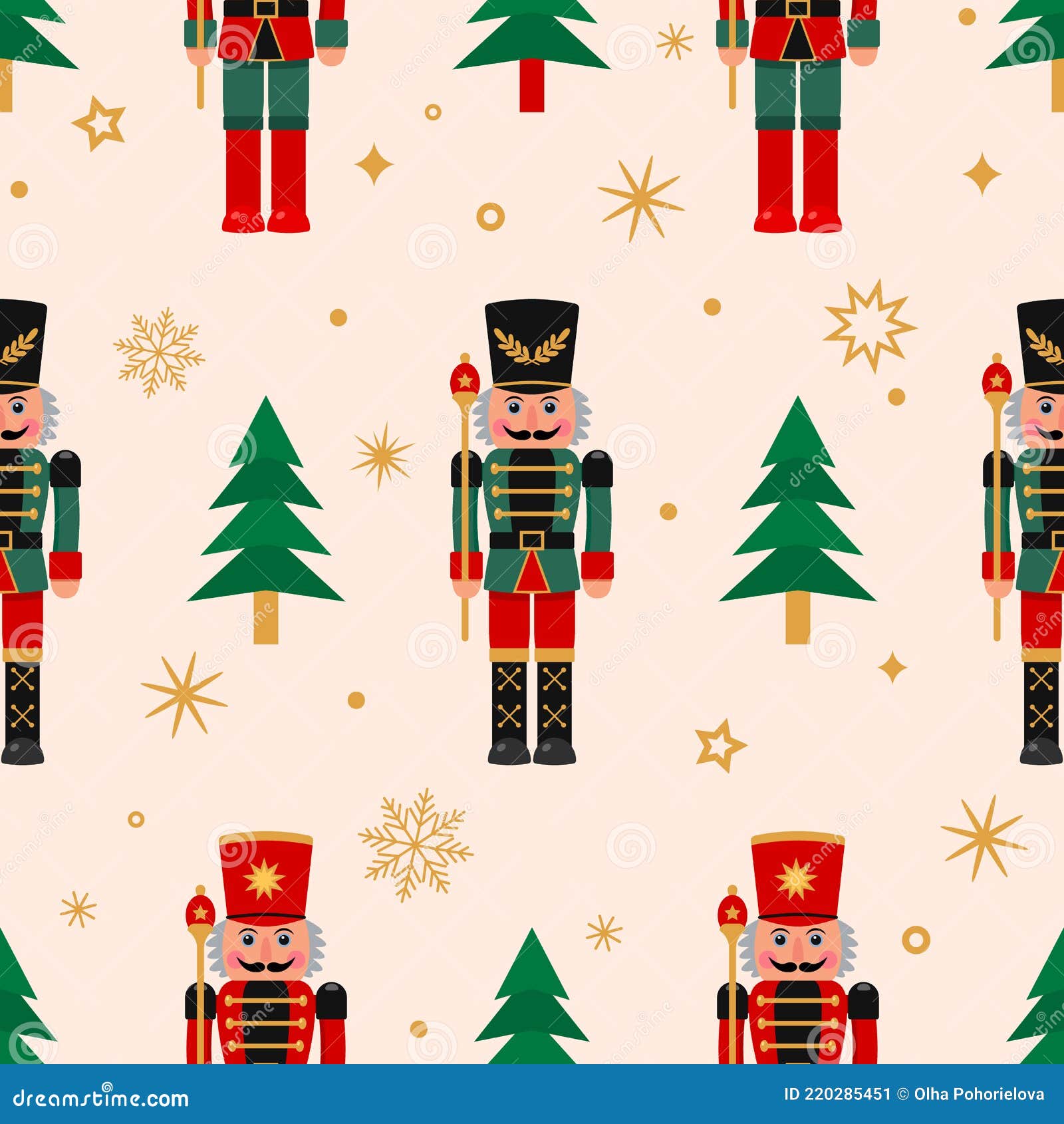 Premium Vector  Seamless christmas tree pattern with ballerina nutcracker  and mouse king
