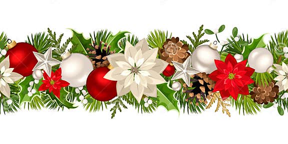 Christmas Seamless Garland with Red and White Decorations. Vector ...