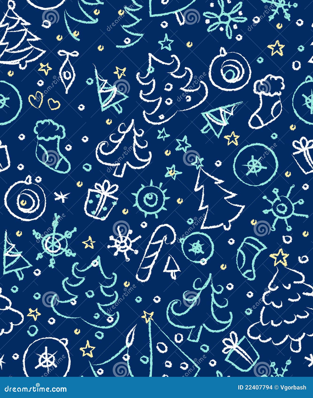 Christmas seamless pattern. Christmas doodles. Seamless pattern over deep blue background