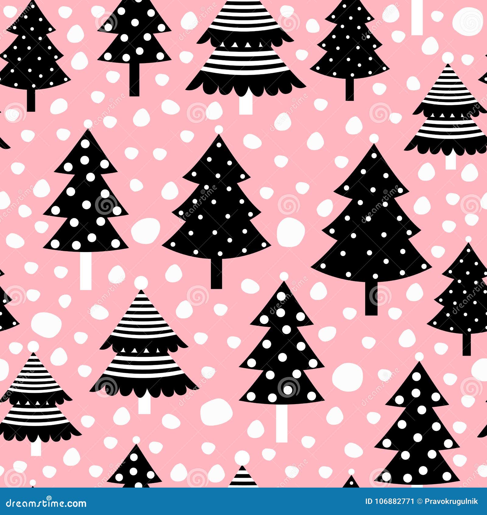 Christmas Seamless Pattern with Black Trees on Pink Background ...