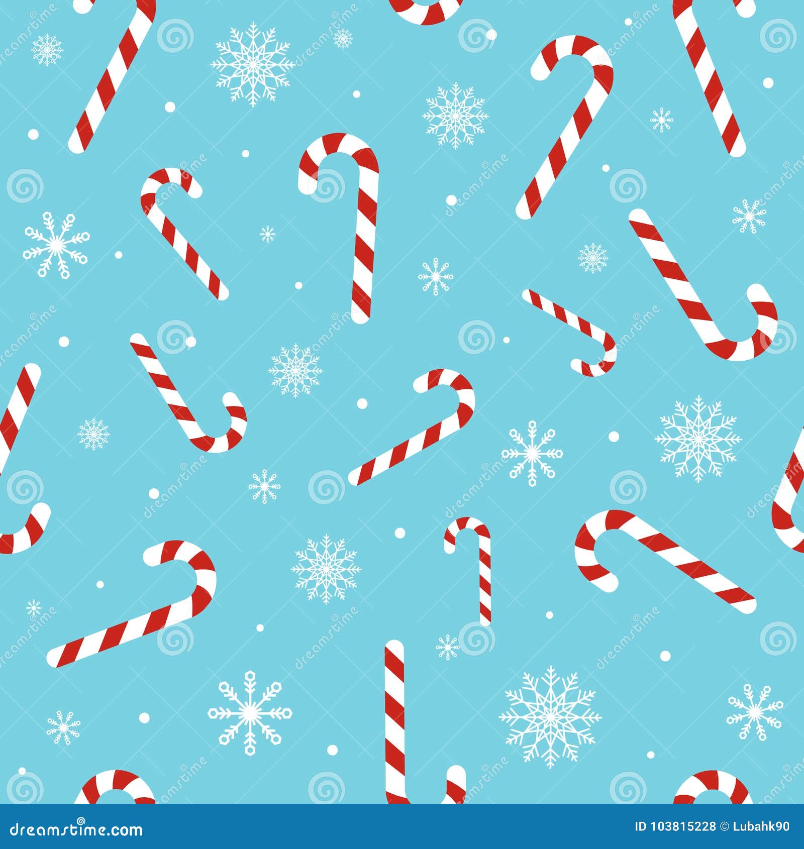 Christmas Seamless Pattern With Candy Canes Snowflakes Snow Ball On Blue Background Background For Wrapping Paper Stock Vector Illustration Of Seamless Fabric 103815228