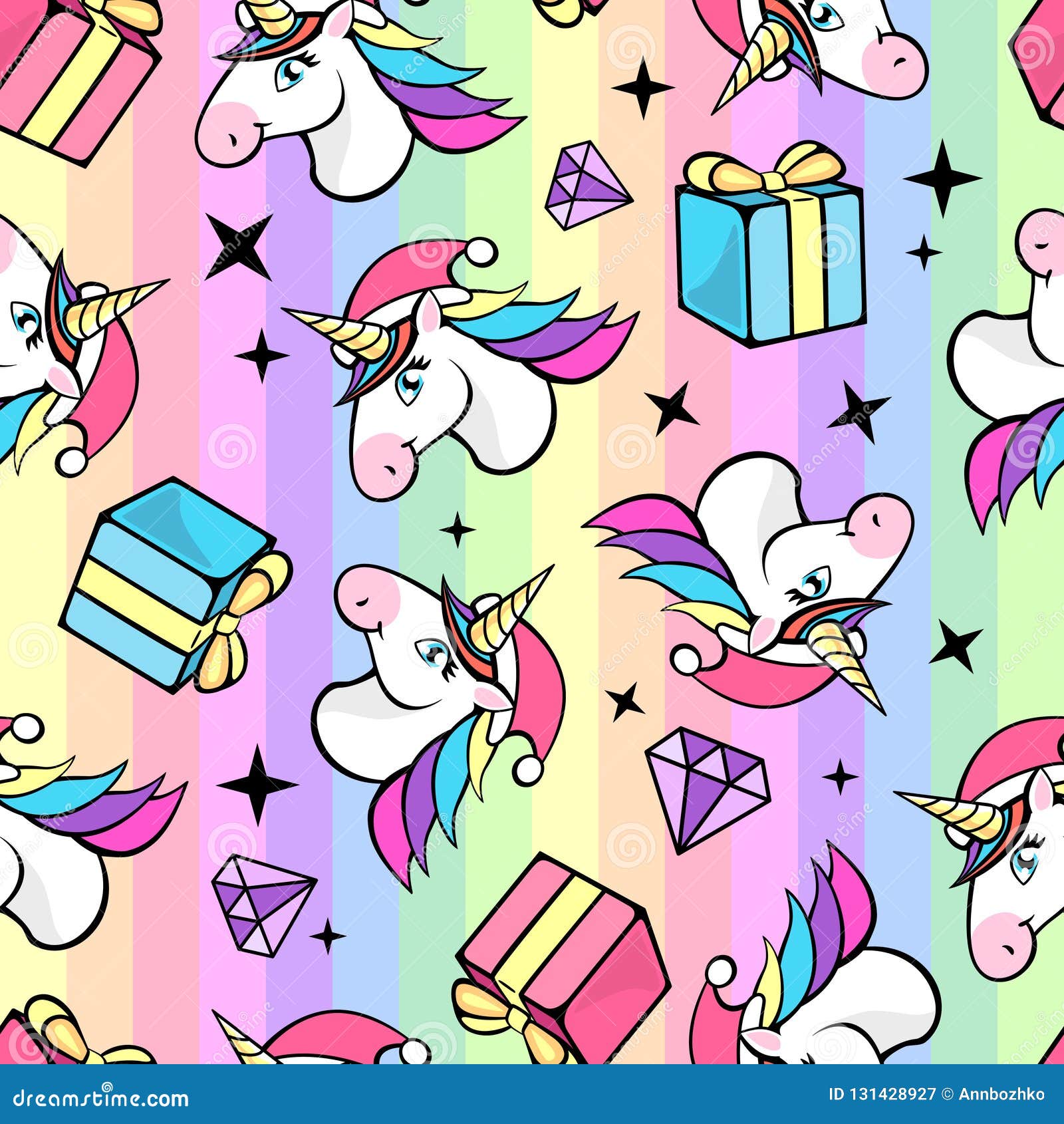 Christmas Seamless Pattern with Fantastic Unicorn. Cartoon ...