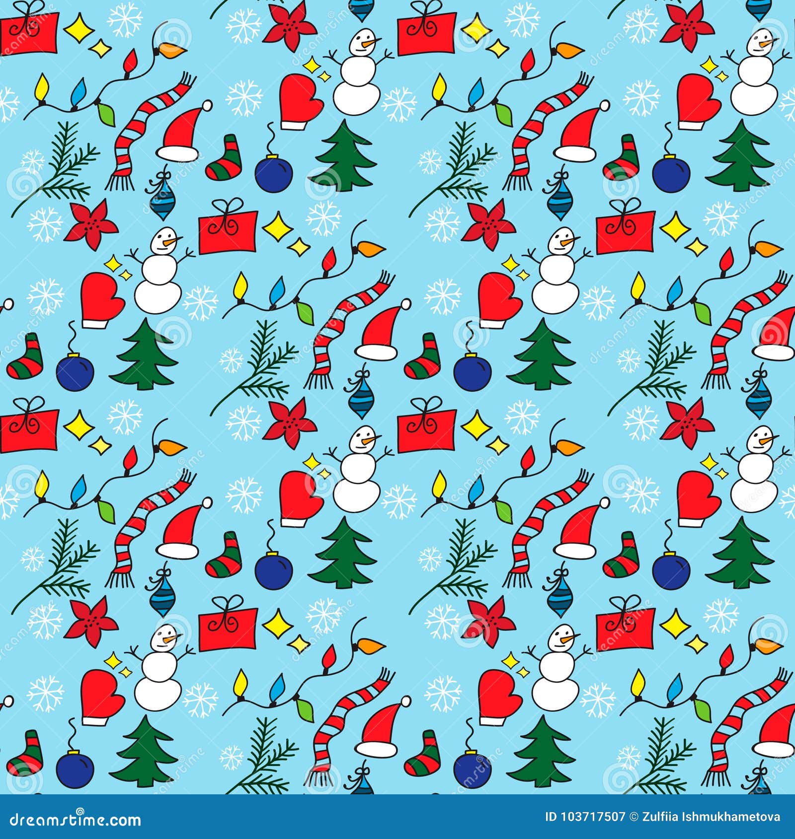 Christmas Seamless Pattern with Hand-drawn Doodles Stock Vector ...