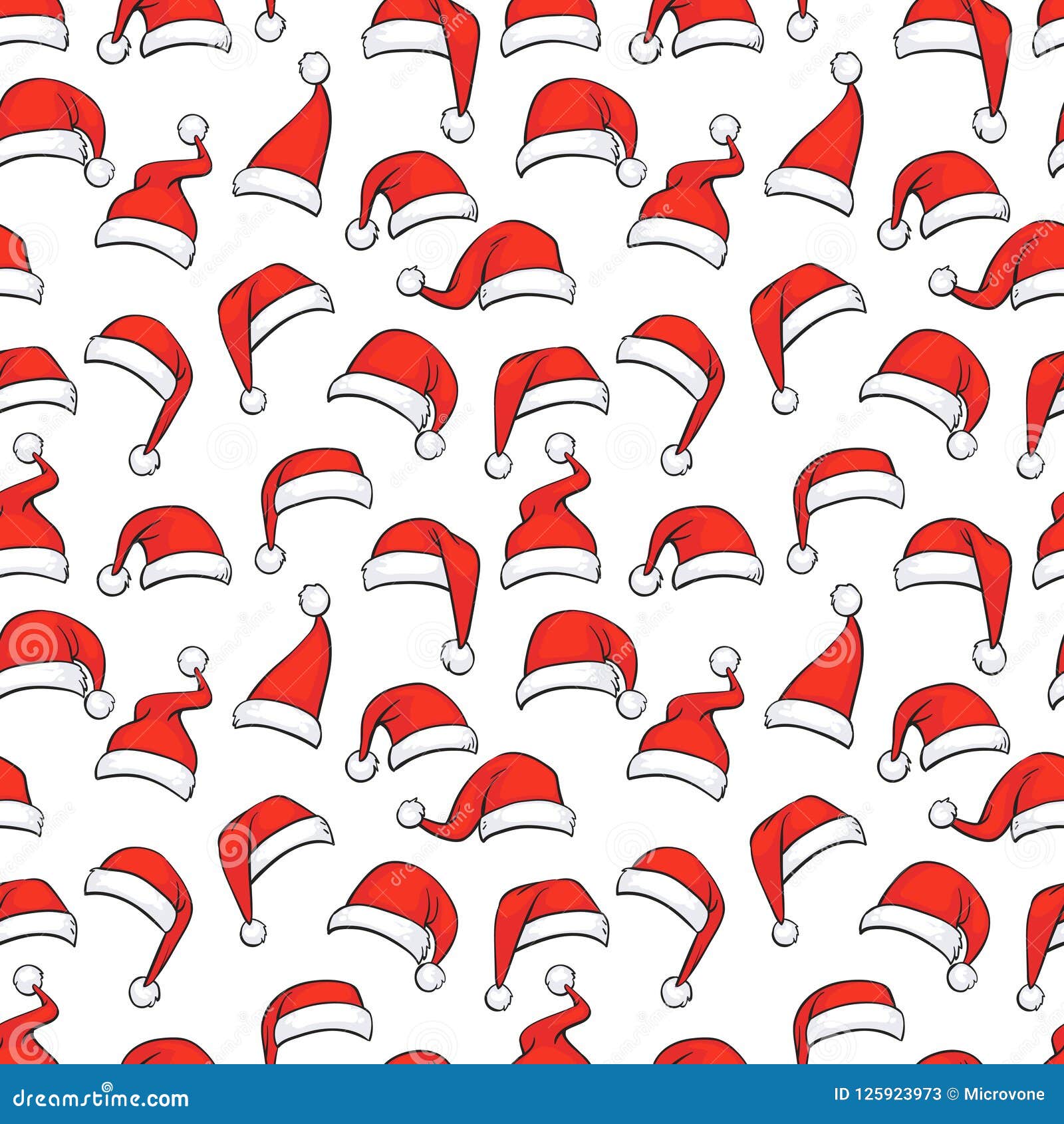 Christmas Seamless Pattern with Hand Drawn Red Santa Hats Stock Vector ...