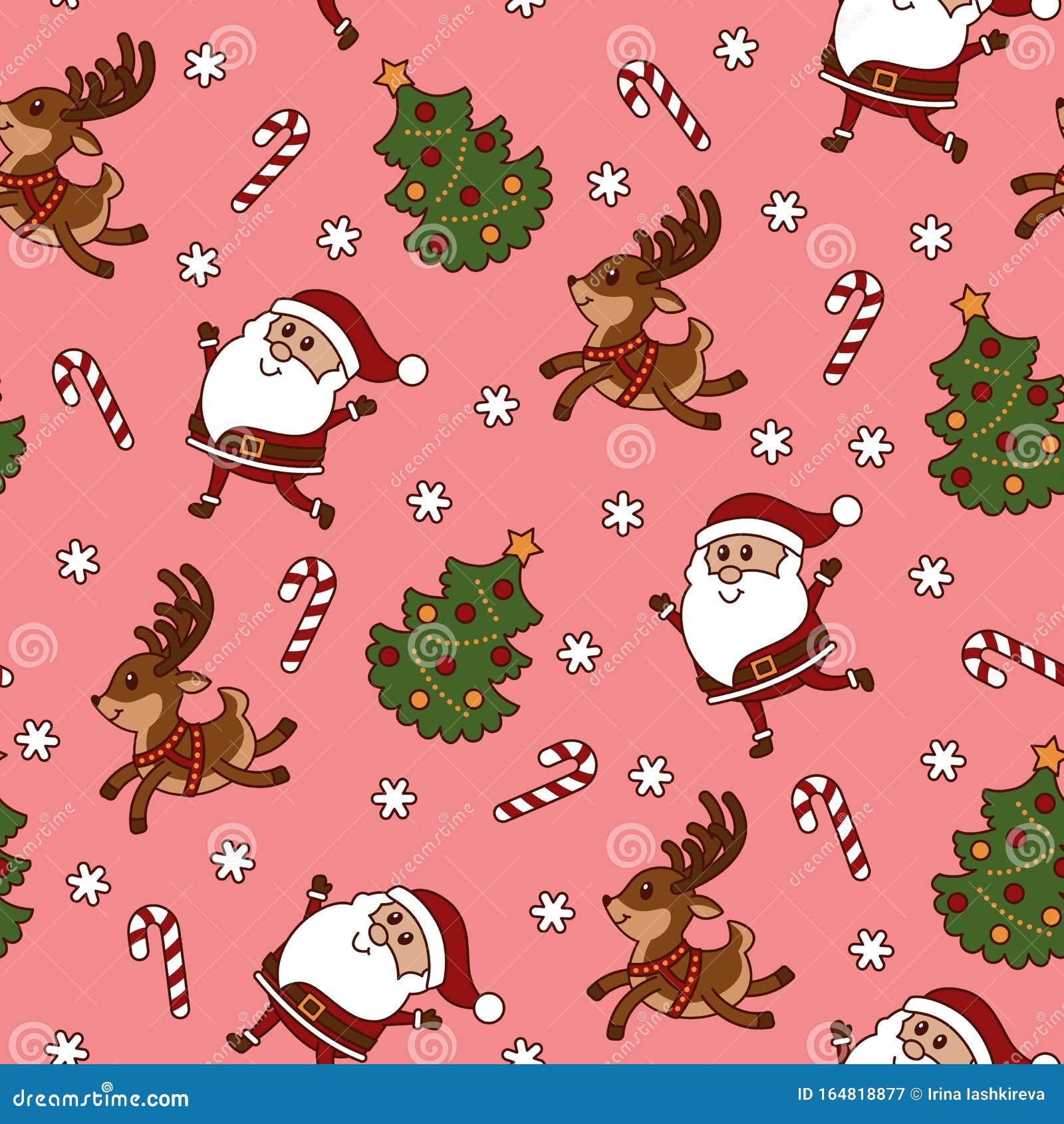 Christmas Seamless Pattern with Santa Claus, Christmas Tree, Deer ...