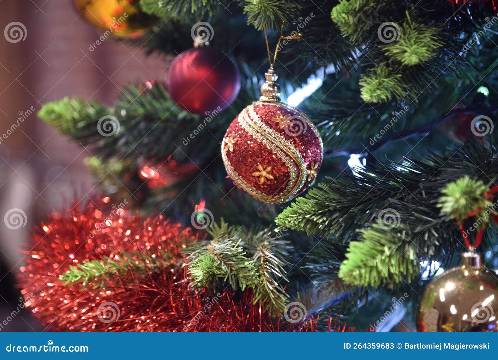Christmas Tree with Red Ball and Chain Stock Image - Image of home ...