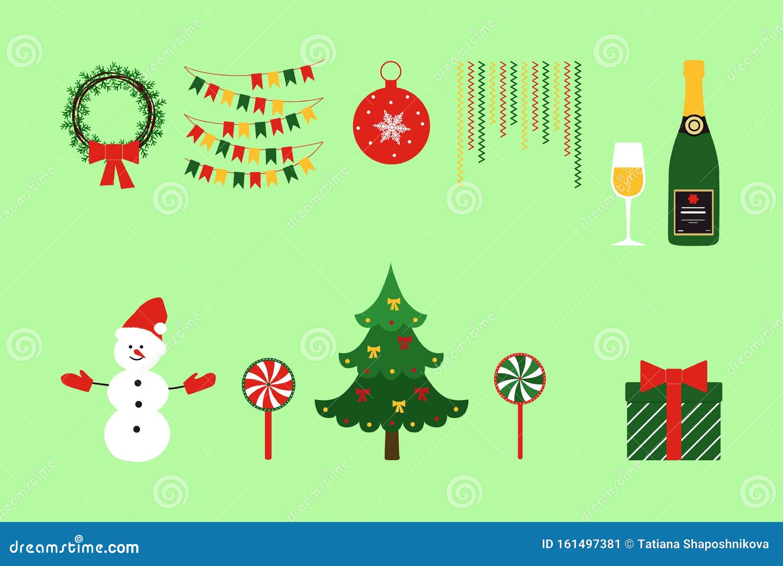 christmas-set-of-christmas-items-with-festive-ornament-stock