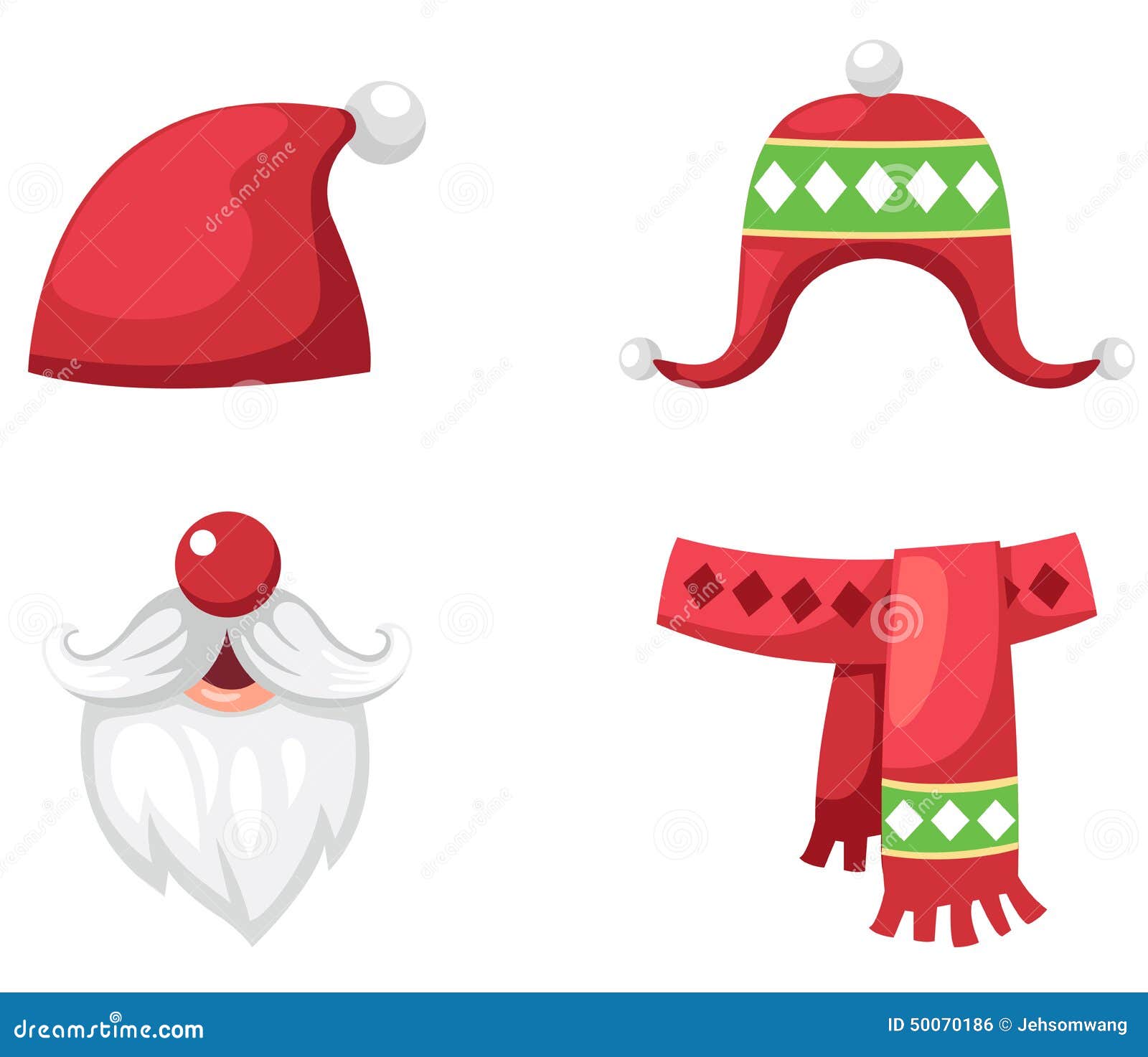 christmas set red santa claus hat, scarf and hat  