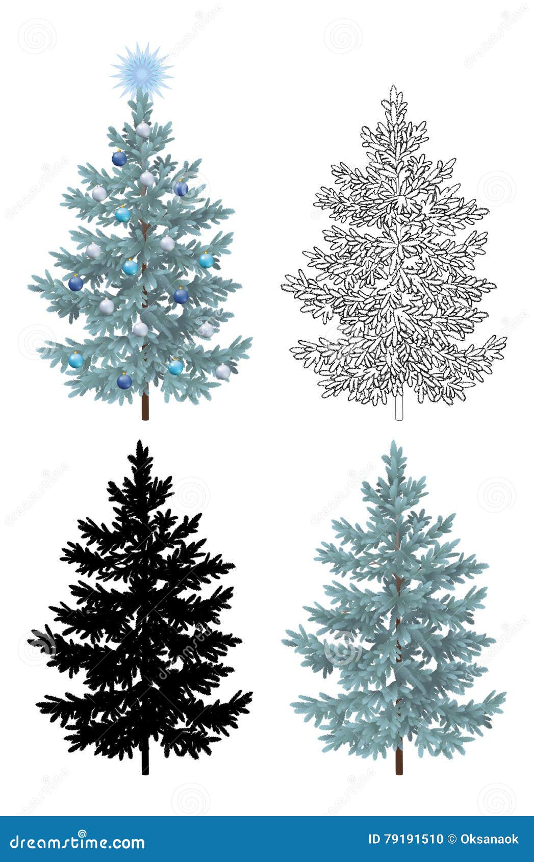 Christmas set trees 向量例证. 插画 包括有 冷杉, 草图, 玩具, 等高, 森林, 节假日 - 79191510