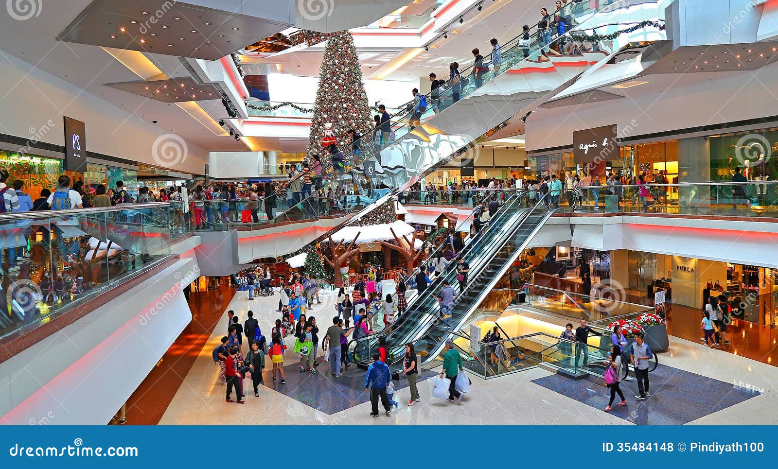 Christmas Shoppers At Shopping Mall Editorial Stock Photo 