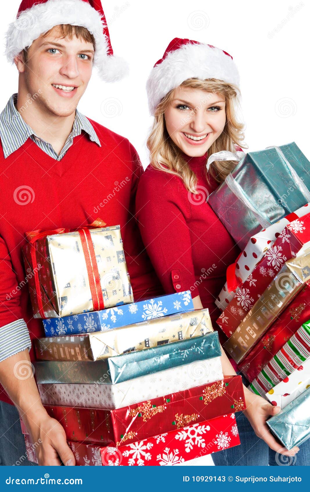 Christmas Shopping Couple Carrying Gifts Stock Image ...