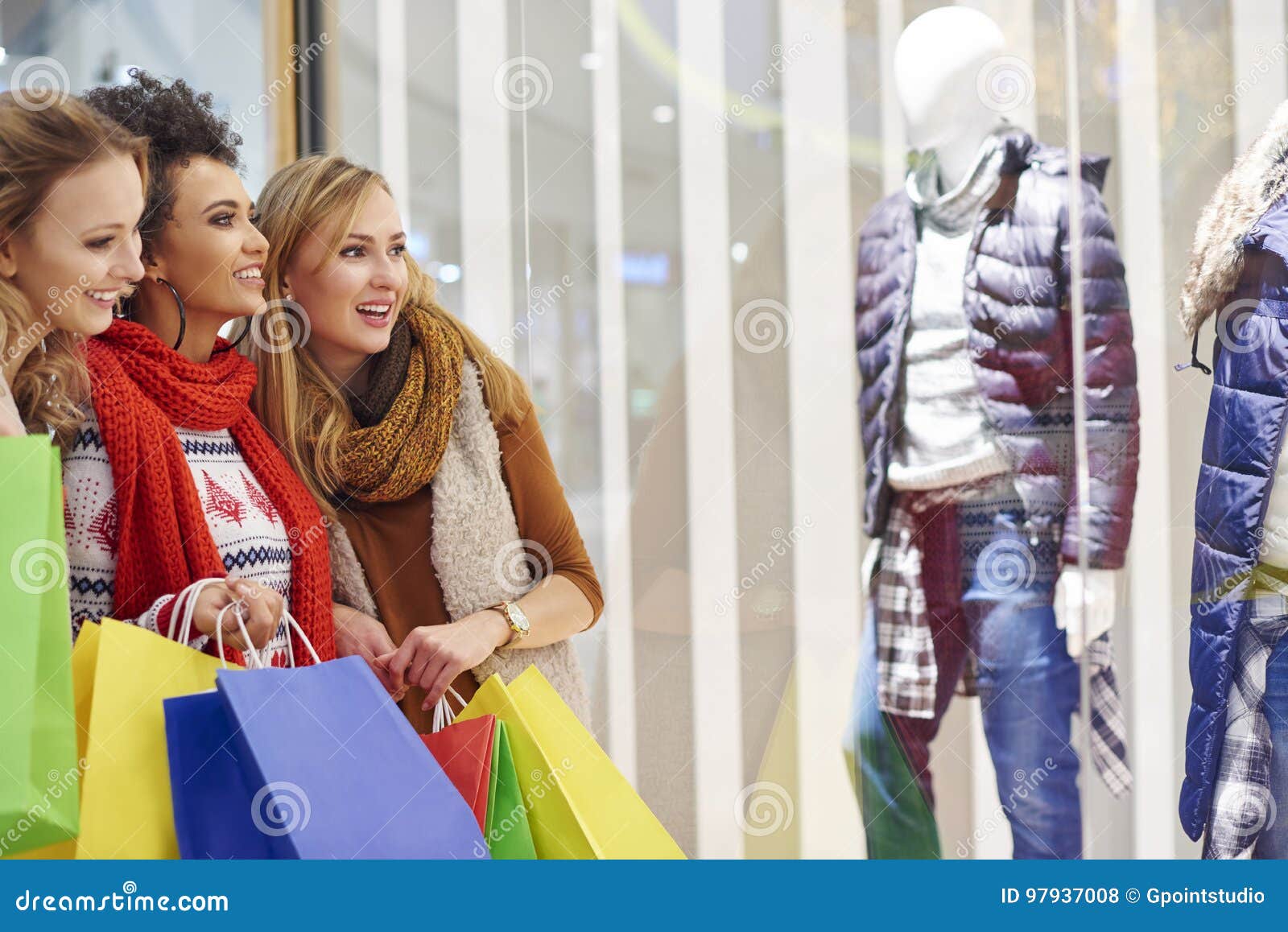 Christmas Shopping with Friends Stock Photo - Image of enjoyment, away ...