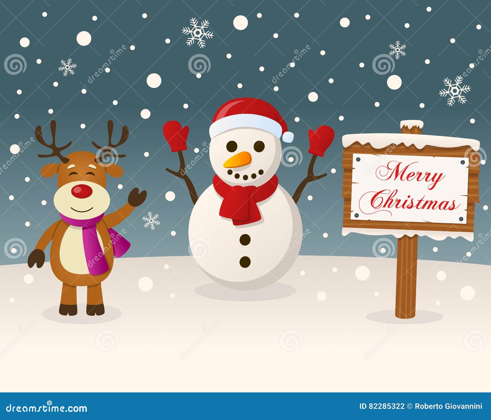 Christmas Sign Snowman & Reindeer Download preview