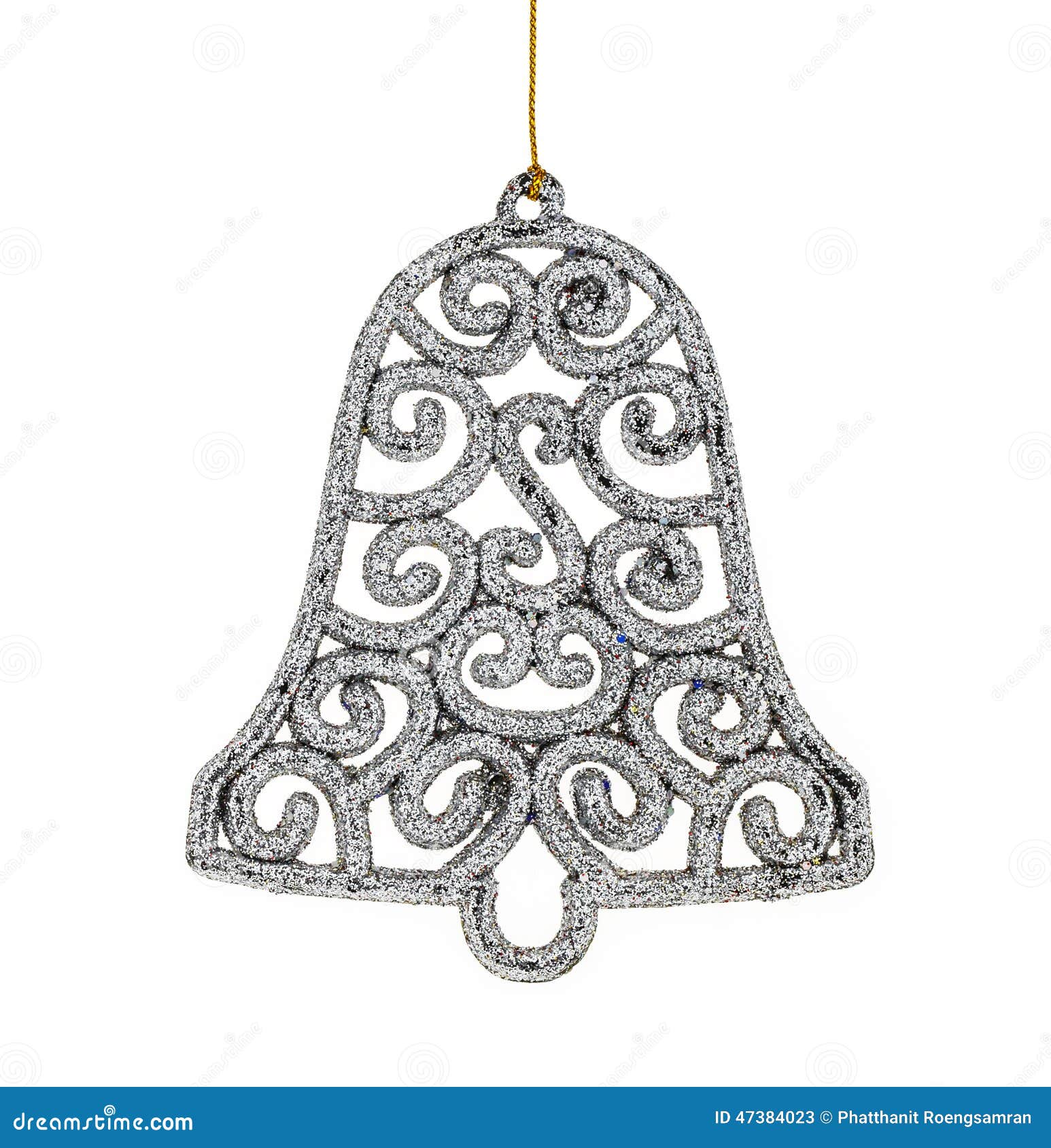 Christmas Silver Bell & Accessories. Isolated on White Background Stock