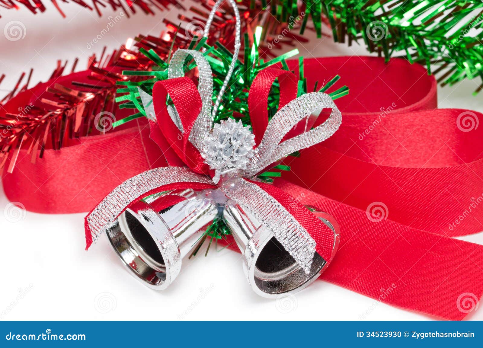 Christmas Silver Bell With Red Ribbon