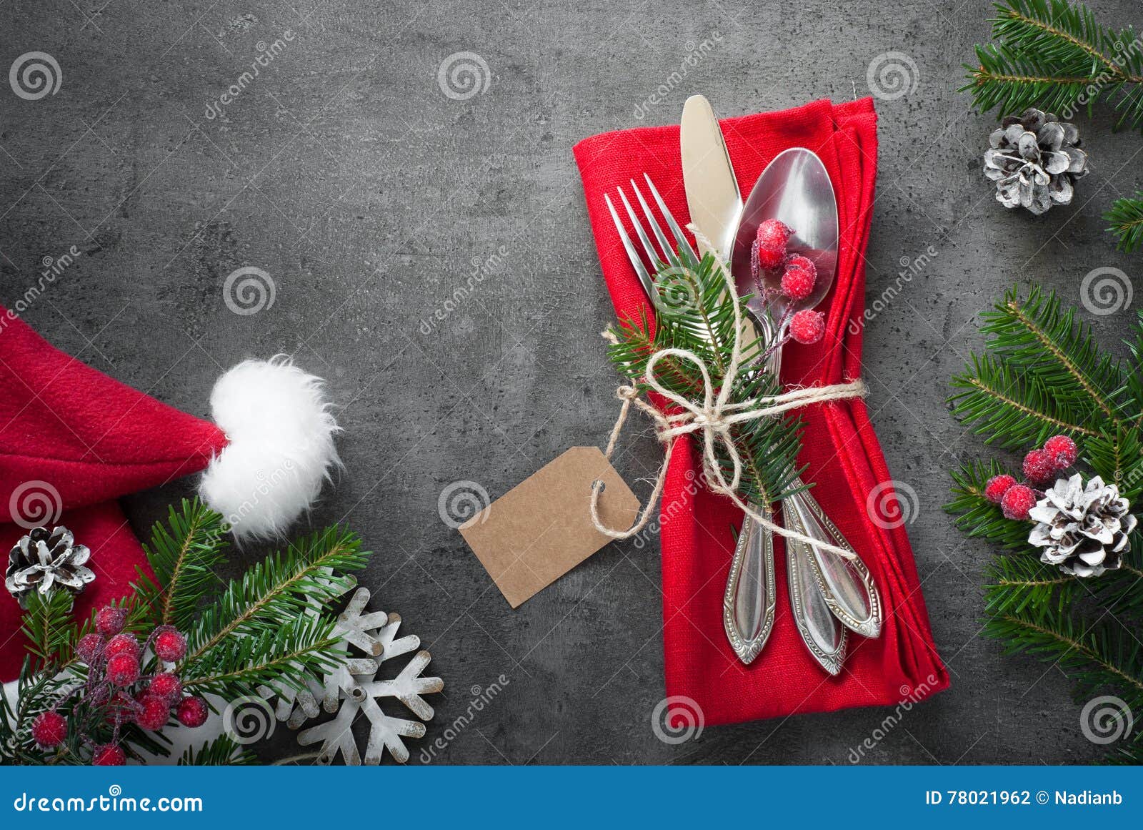 Christmas Silverware at Dark Stock Photo - Image of celebration, meal ...