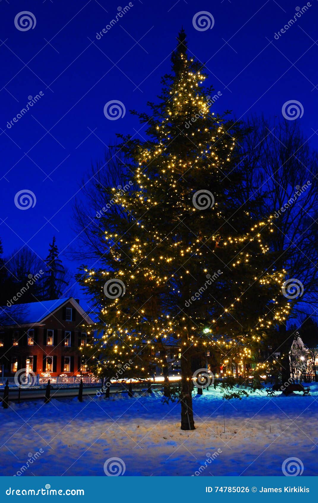 Christmas in a Small Town stock photo. Image of illuminated - 74785026