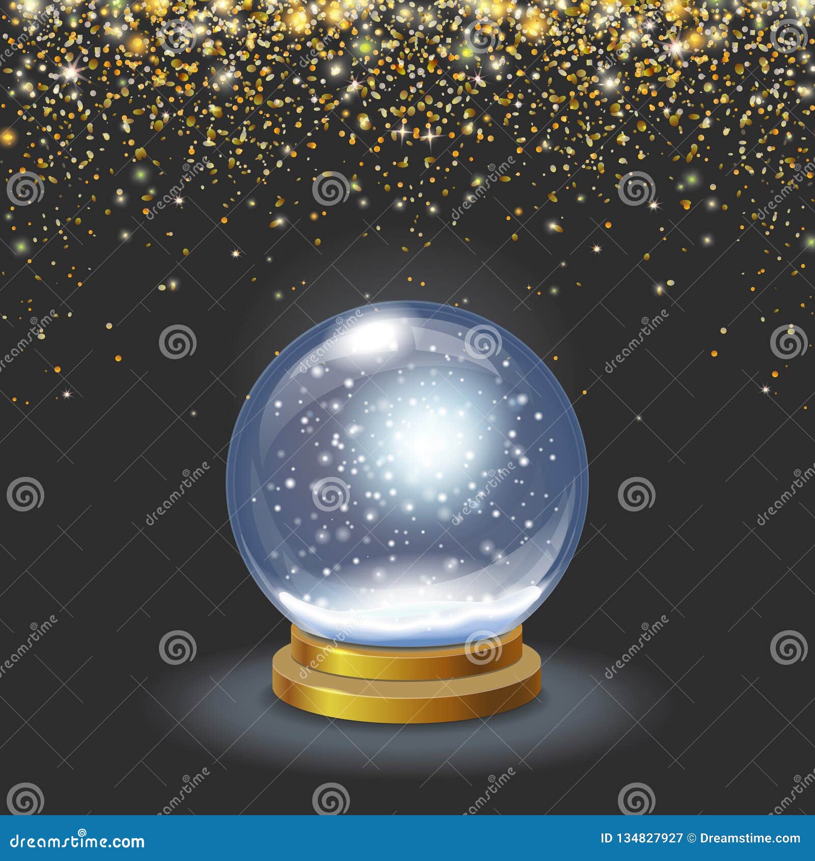 Download Christmas Snow Globe On Black Background Falling Gold ...