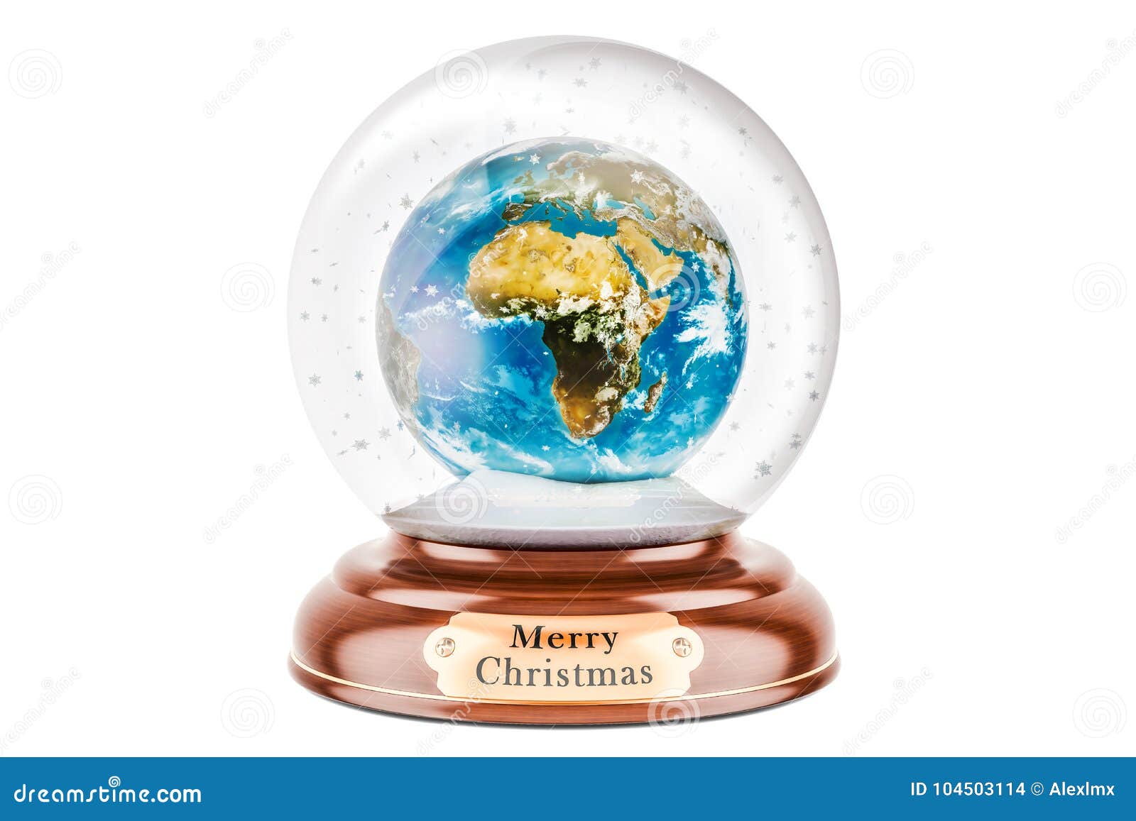 Christmas Snow Globe with Earth Globe Inside, 3D Rendering Stock