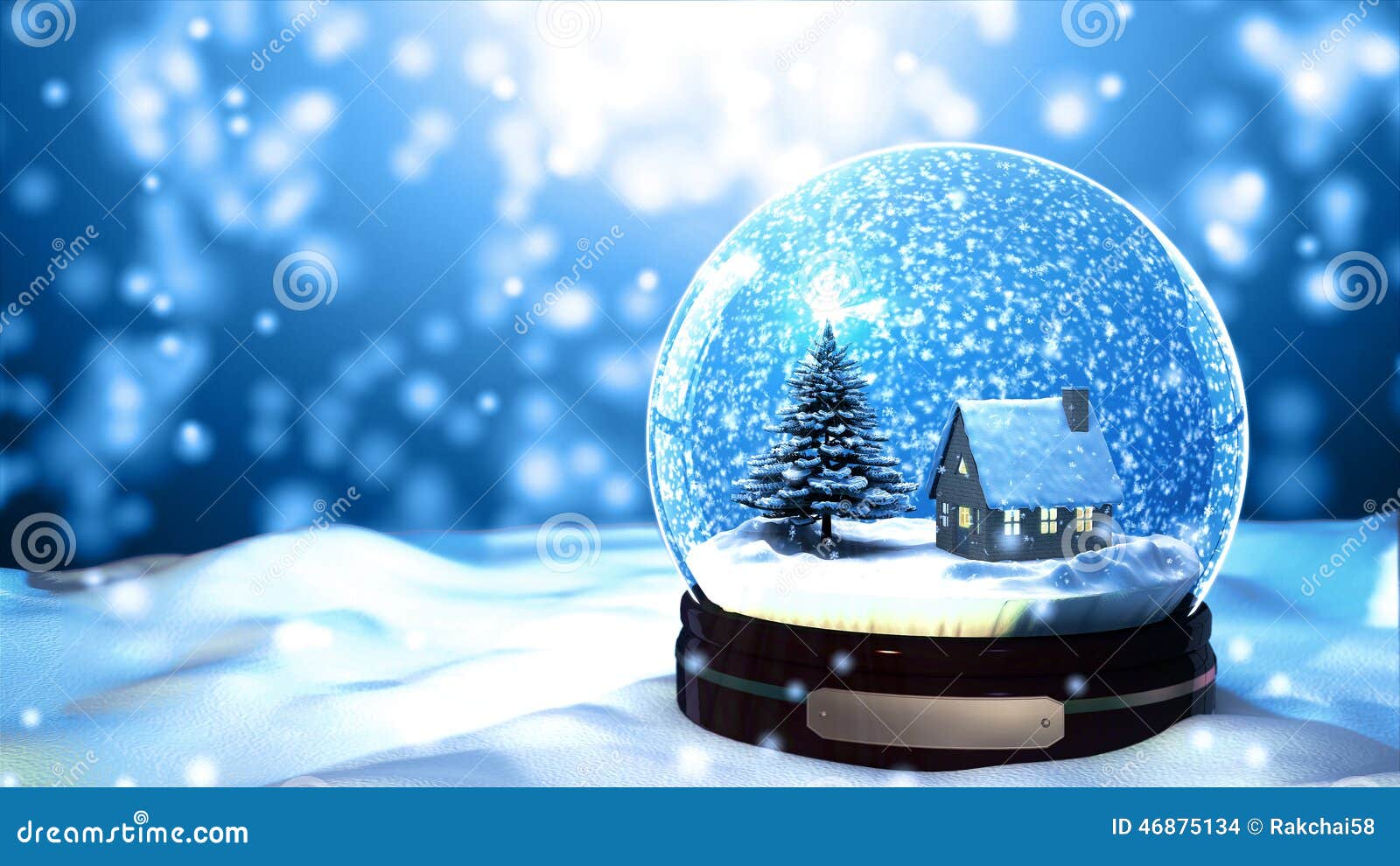 christmas snow globe snowflake with snowfall on blue background