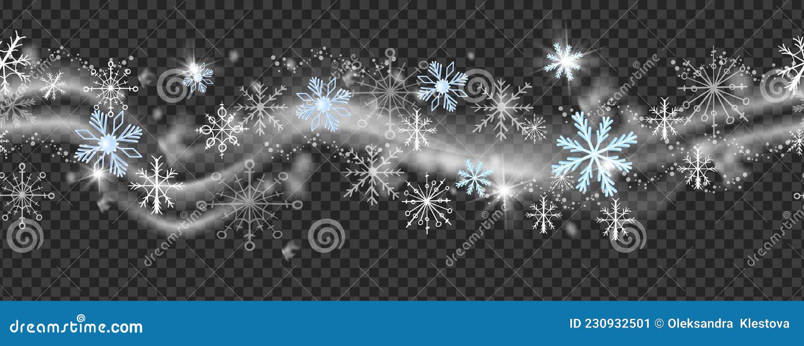 christmas snow wind  border, winter x-mas blizzard frame on transparent background.