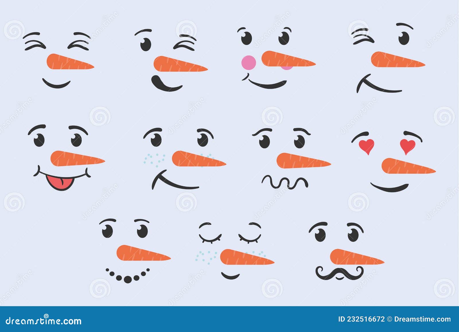 christmas snowman faces winter hand drawn doodle.