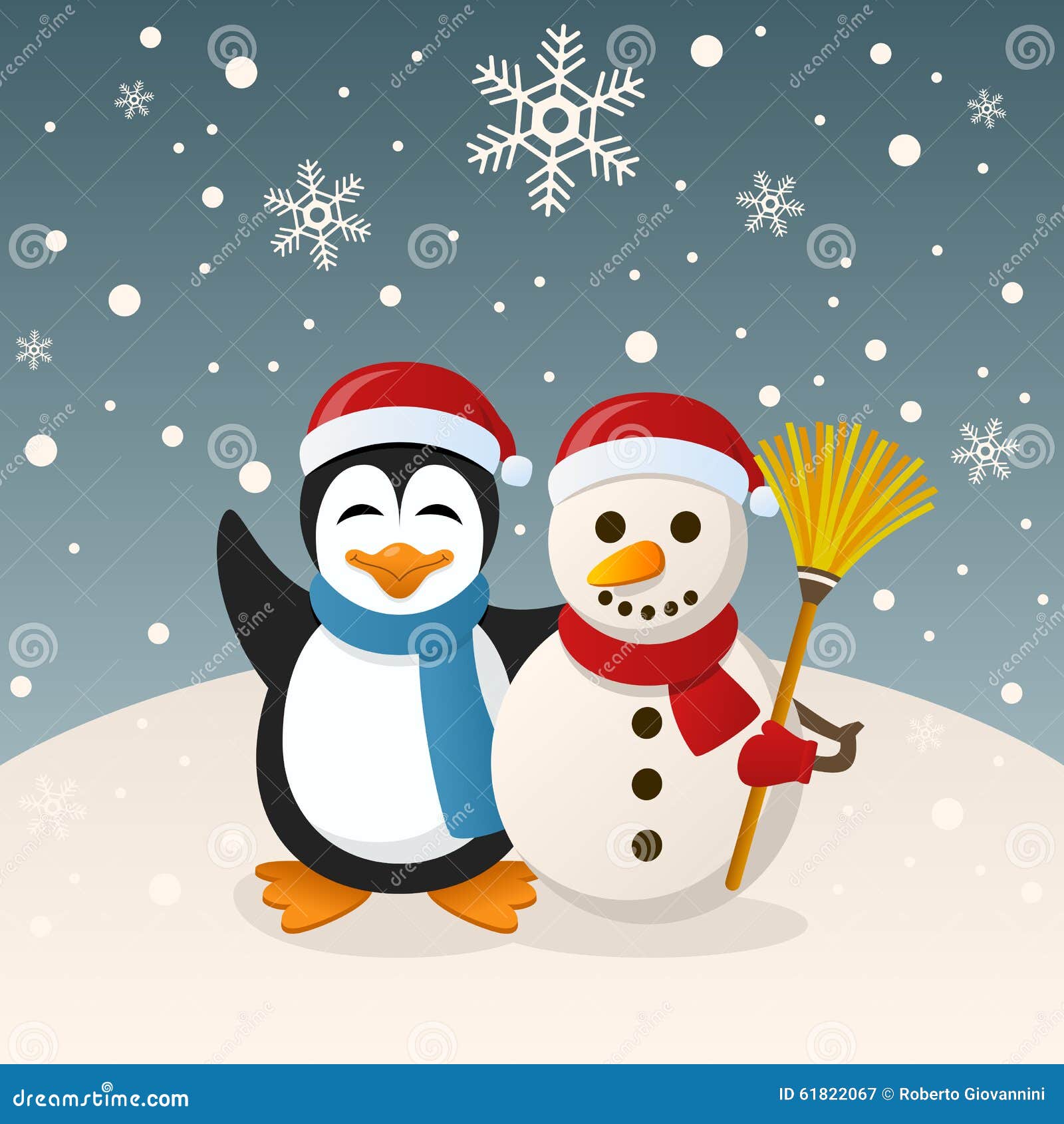 christmas snowman and penguin