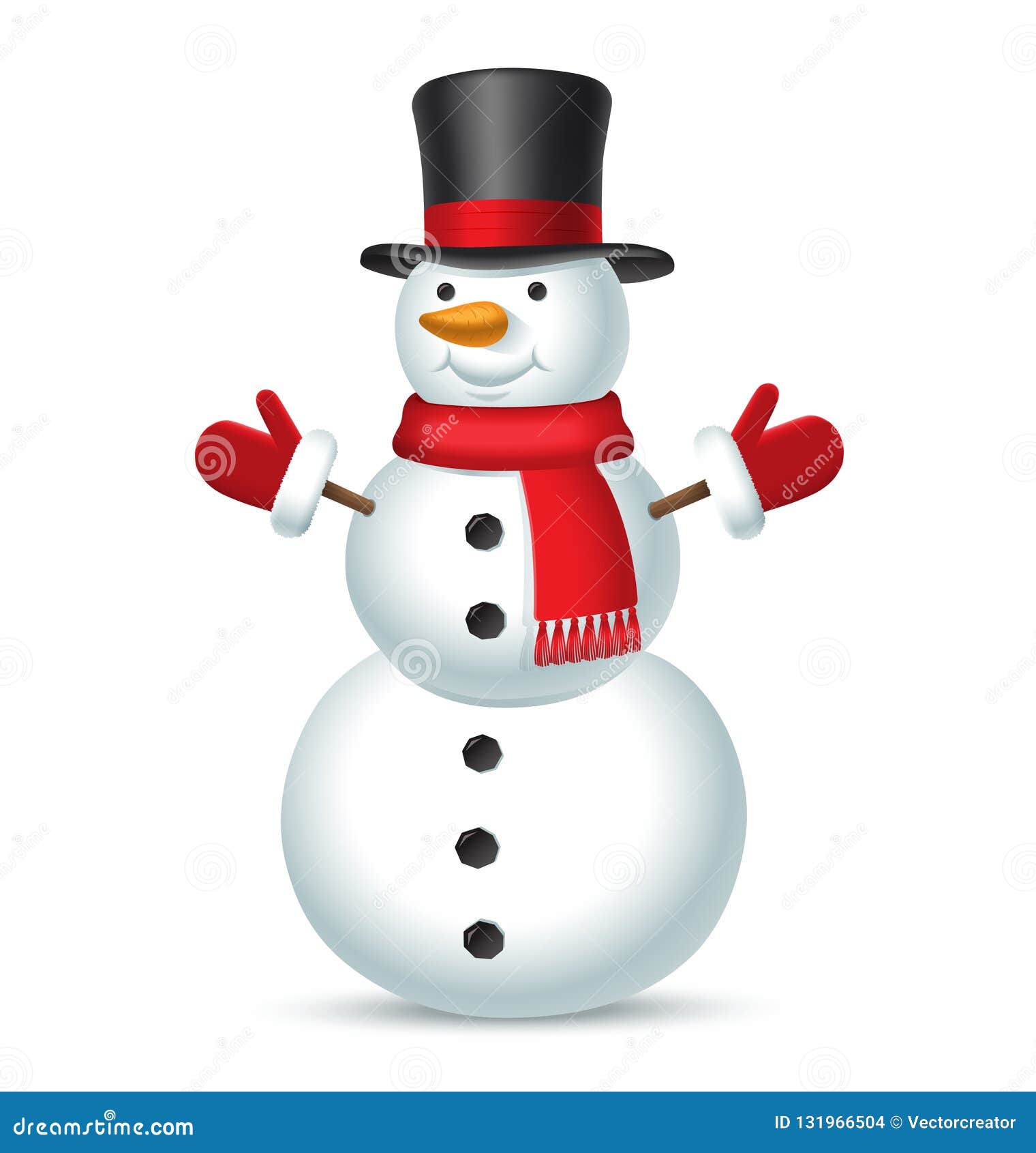 Download Christmas Snowman With Top Hat, Scarf And Mittens Stock ...