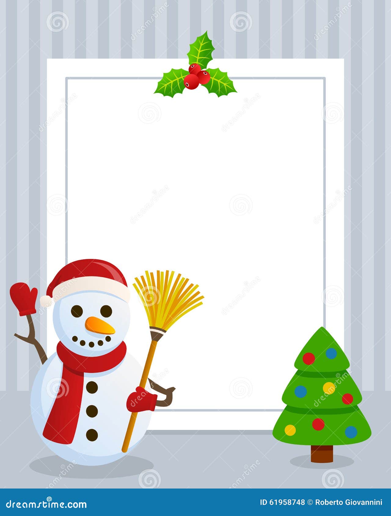 Christmas Snowman Vertical Photo Frame Stock Vector 